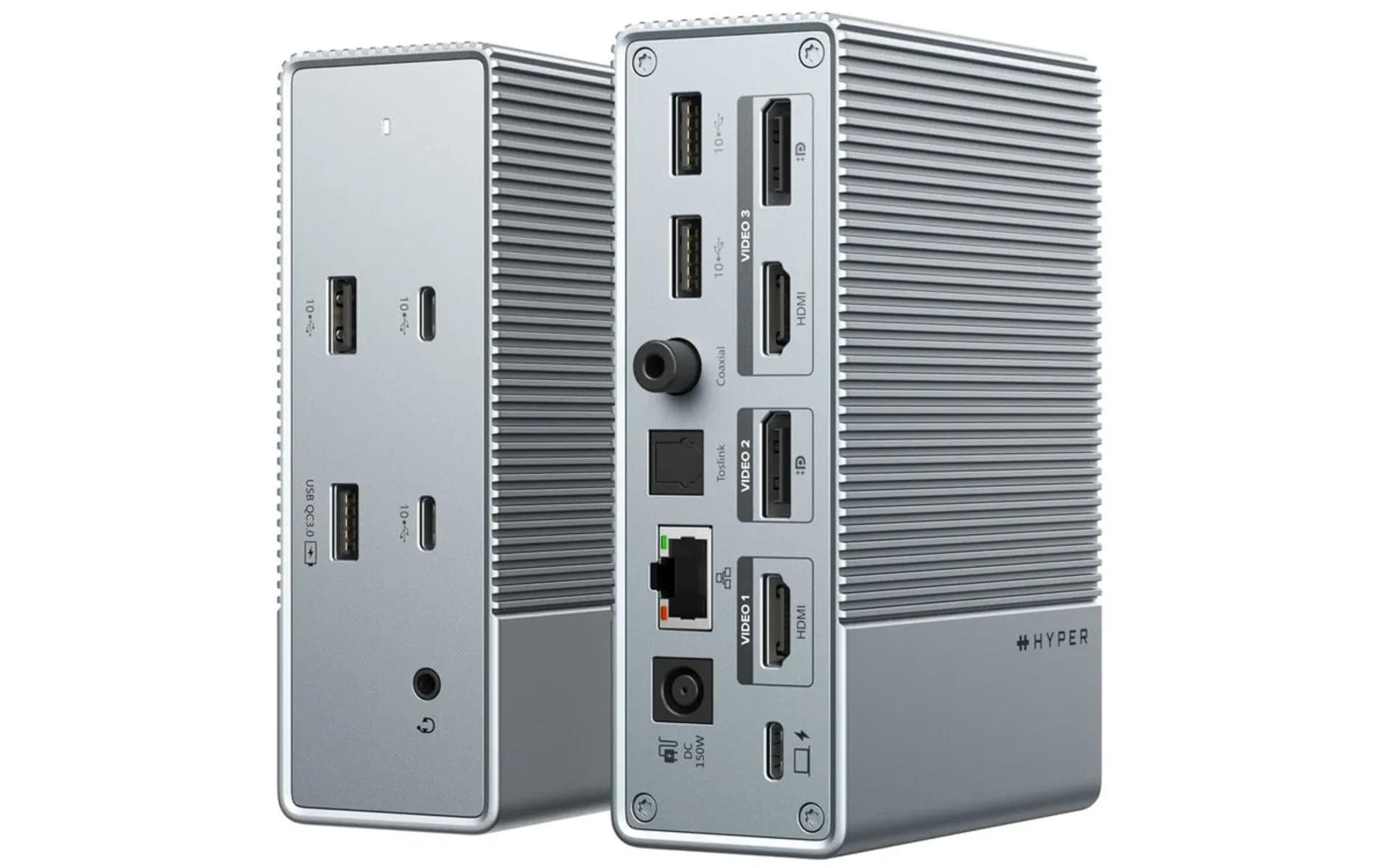 Hyper GEN2 Dockingstation – USB-C, 2× DP, 2× HDMI, 3× USB-A, GbE, 3,5 mm Audio, für Windows/Mac/ChromeOS