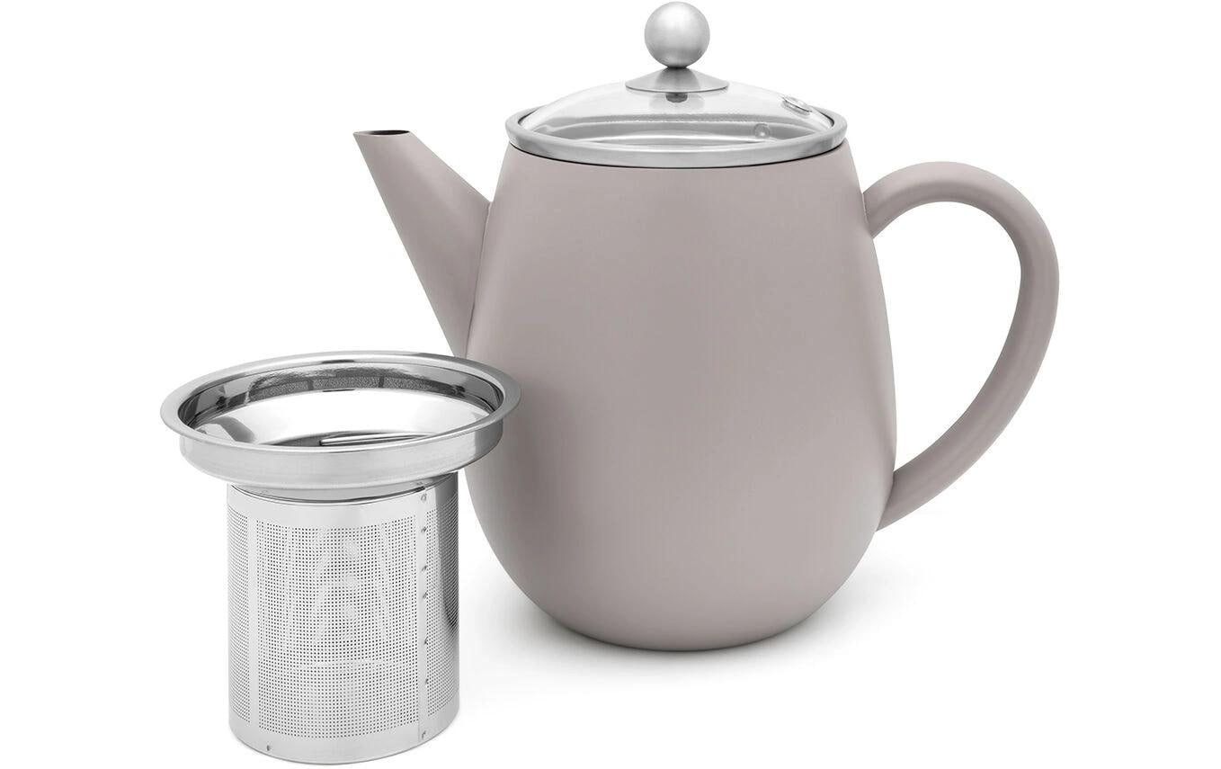 Bredemeijer Teekanne Duet – 1,1 l, 23,0 × 18,5 × 14,5 cm, Edelstahl, grau, abnehmbarer Deckel, Edelstahlfilter