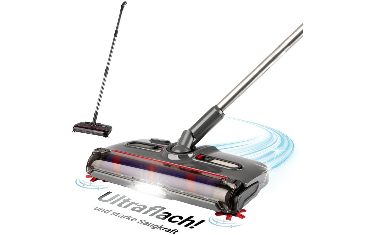 Cleanmaxx Akku-Besen – 3,7 V, bis 60 min, mit Licht, Teleskopstiel, Grau