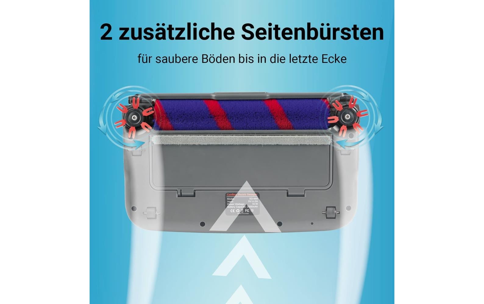 Cleanmaxx Akku-Besen – 3,7 V, bis 60 min, mit Licht, Teleskopstiel, Grau