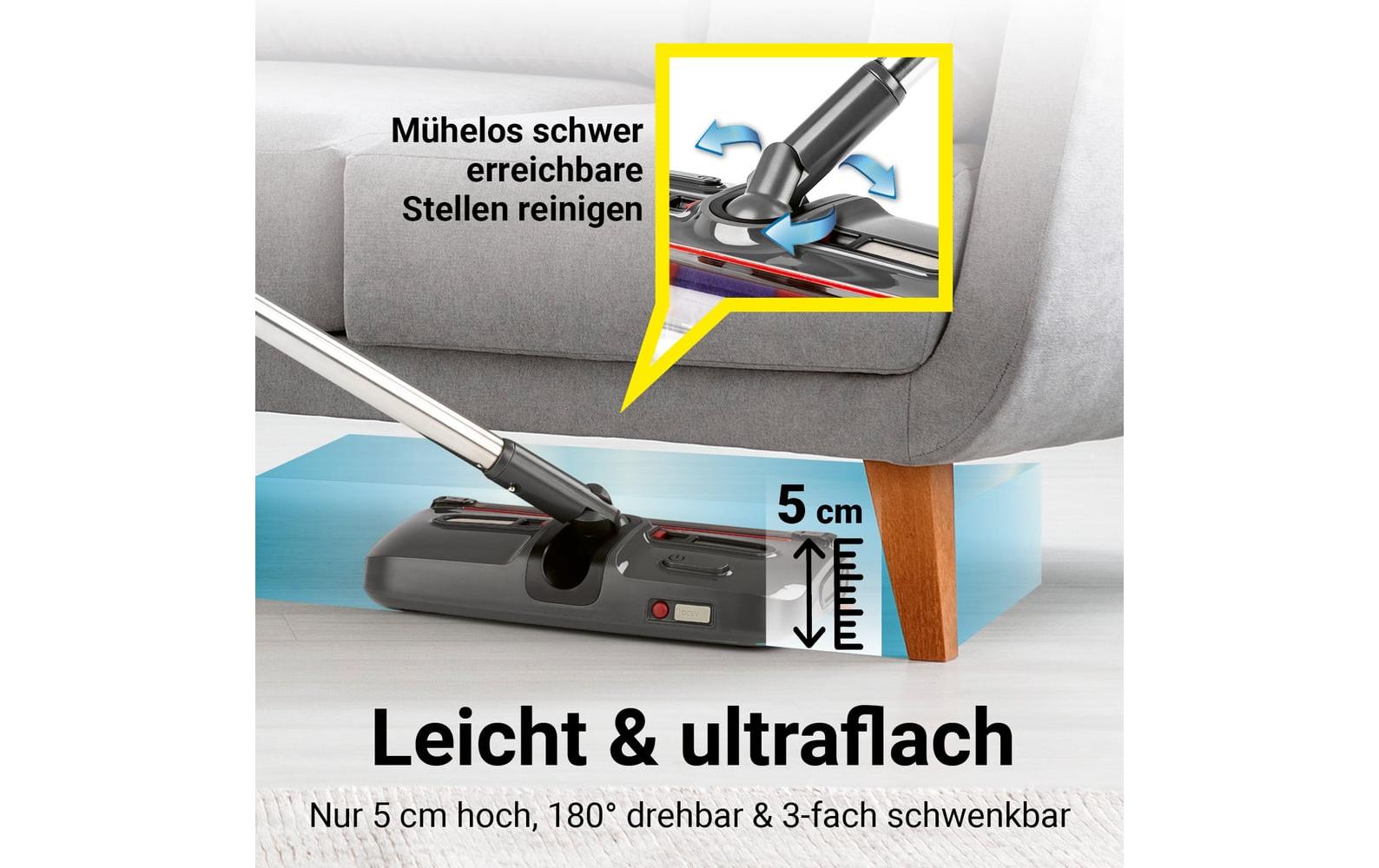 Cleanmaxx Akku-Besen – 3,7 V, bis 60 min, mit Licht, Teleskopstiel, Grau