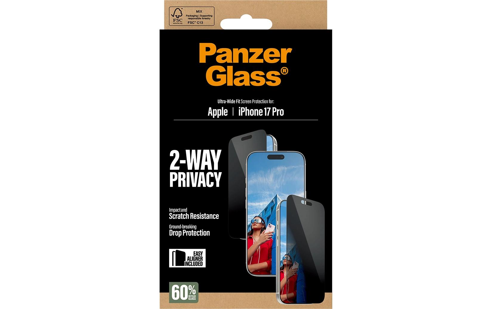 PanzerGlass Displayschutzfolie – 2-Wege-Privatsphäre, für Apple iPhone 17 Pro