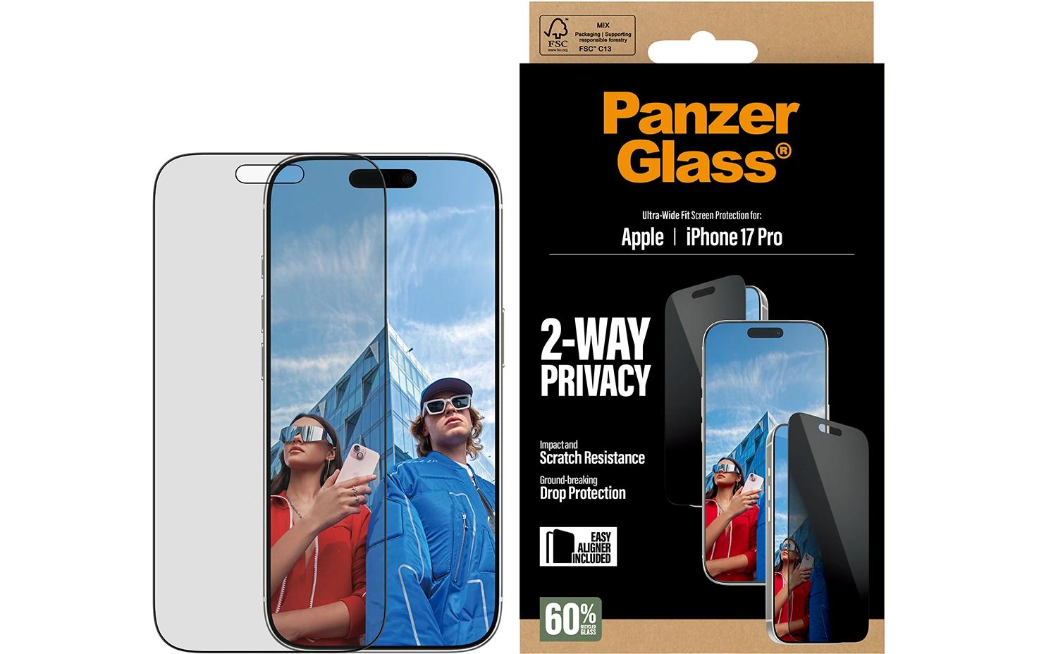 PanzerGlass Displayschutzfolie – 2-Wege-Privatsphäre, für Apple iPhone 17 Pro