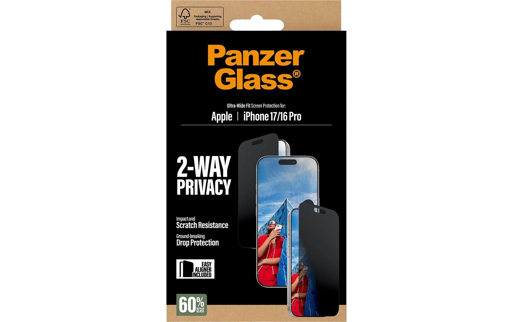 PanzerGlass Displayschutzfolie Privacy 2-Wege – für Apple iPhone 17 – kratzfest