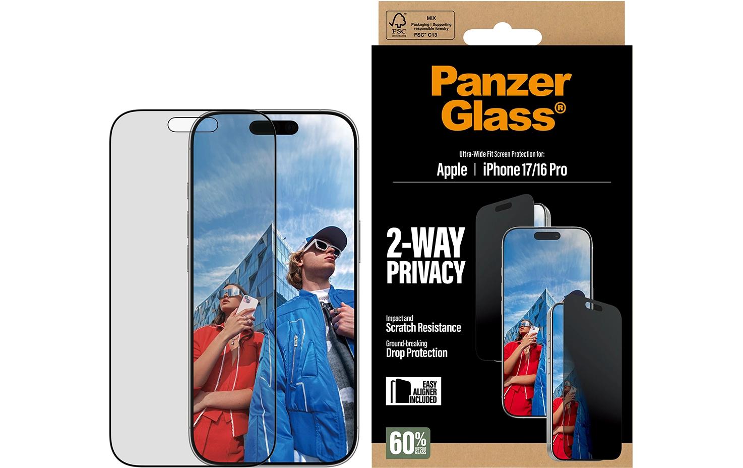 PanzerGlass Displayschutzfolie Privacy 2-Wege – für Apple iPhone 17 – kratzfest