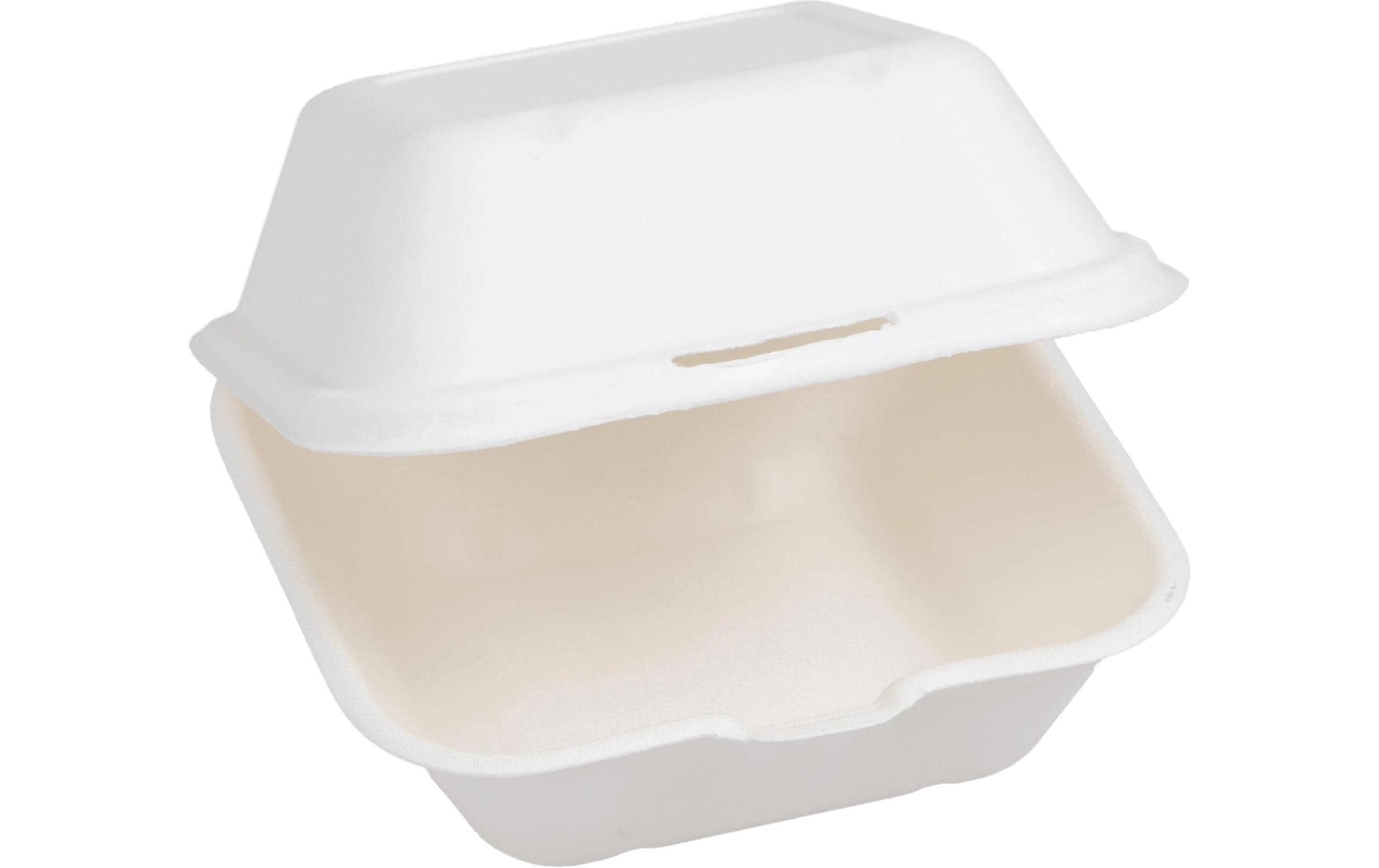 Elco Take-away-Box, Bagasse (Zuckerrohr) – 135 × 135 × 78 mm, weiss – 50 Stk.
