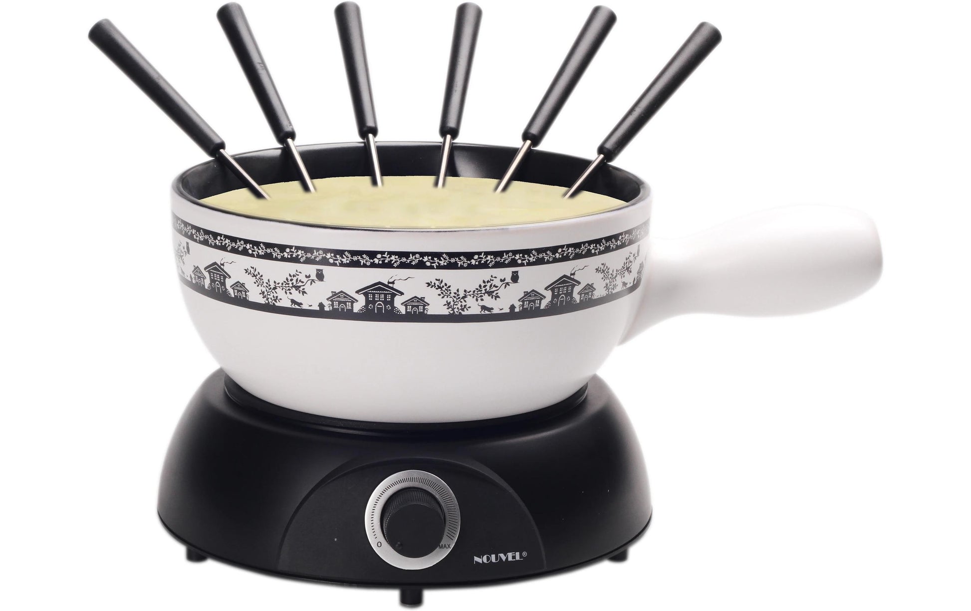 Nouvel Käsefondue-Set Chalet 8-teilig, für 6 Personen – elektrisch 1400 W, Keramik, 2,0 l, Weiss