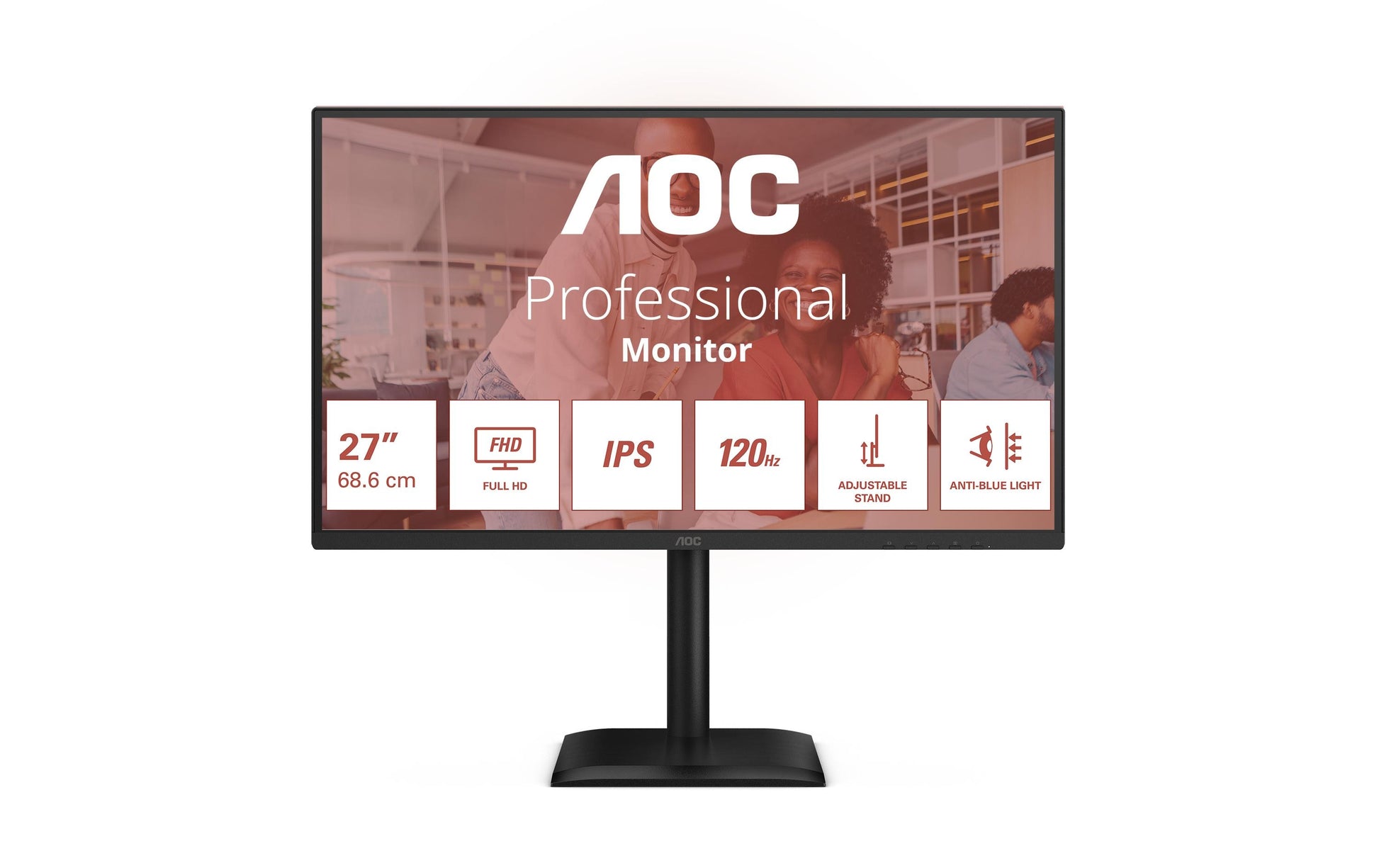 AOC 27E4U – Monitor, 27", IPS, 120 Hz, 300 cd/m², USB-Hub, Integrierte Lautsprecher, VESA 100 × 100, Schwarz