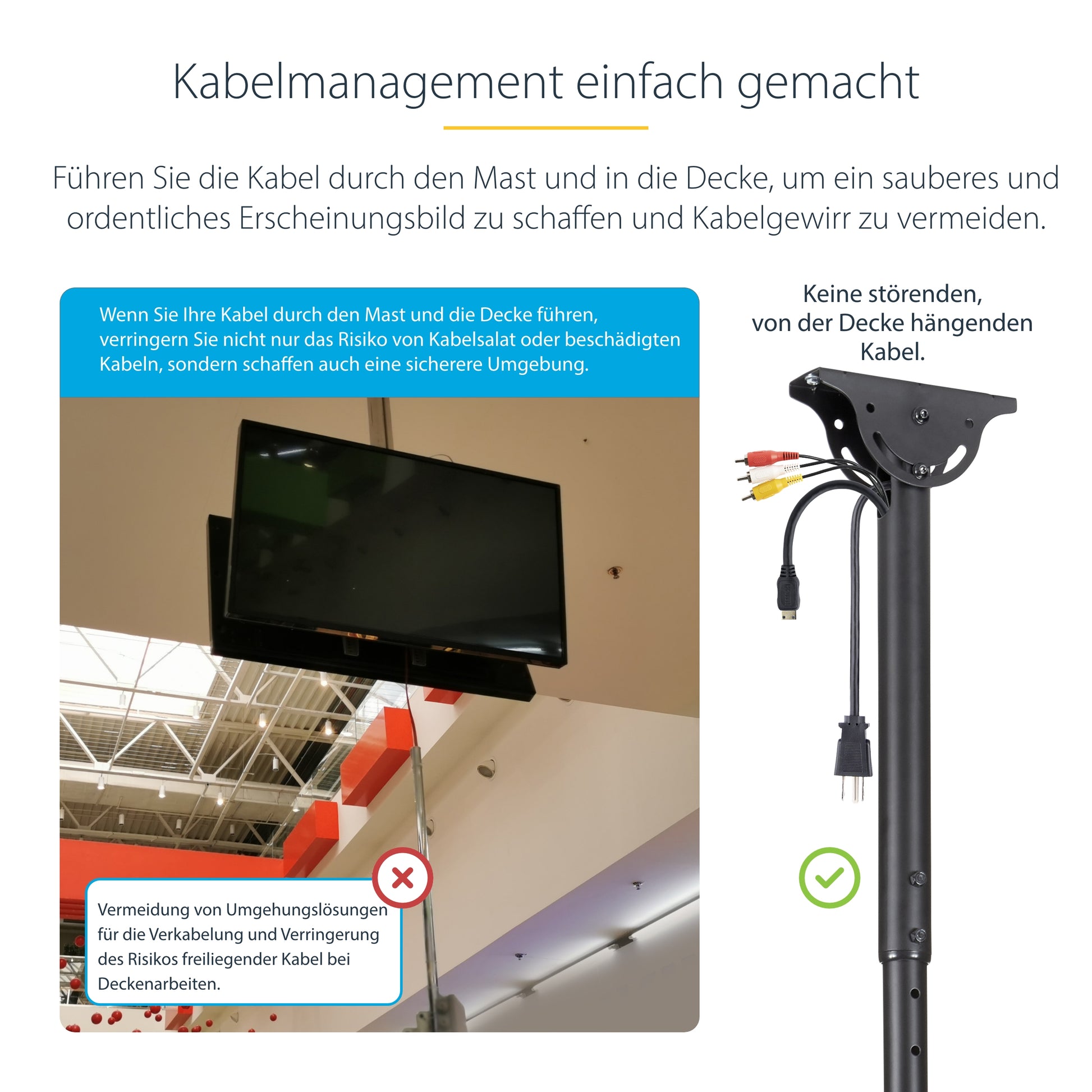 StarTech.com Deckenhalterung – Rücken an Rücken – 32–75" – VESA 200×200–600×400 – bis 90 kg, Teleskopmast