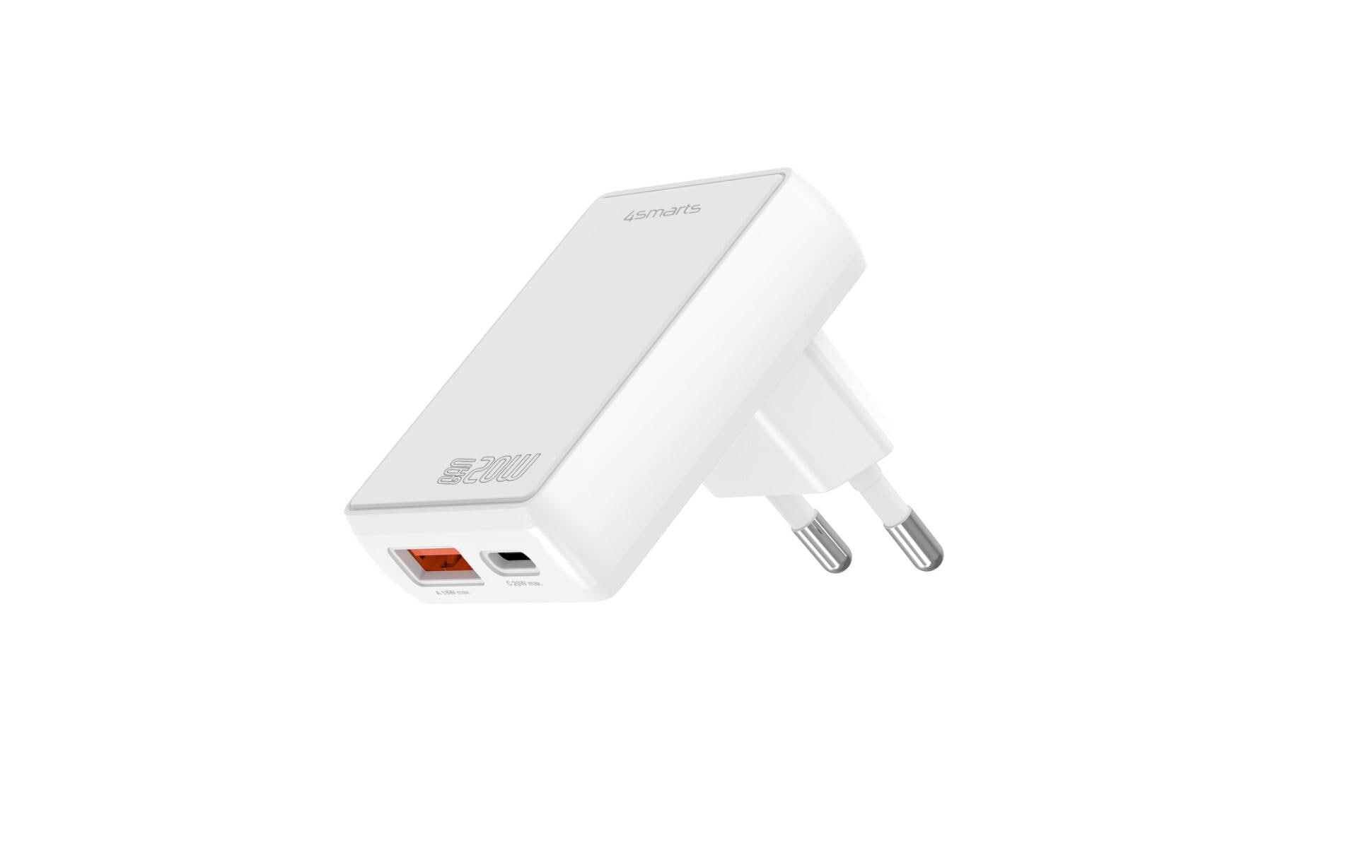 4smarts FlatPlug Duos USB-Ladegerät 20 W – USB-C×1, USB-A×1 – PD, QC 3.0, PPS, GaN – EU-Stecker (Typ C)