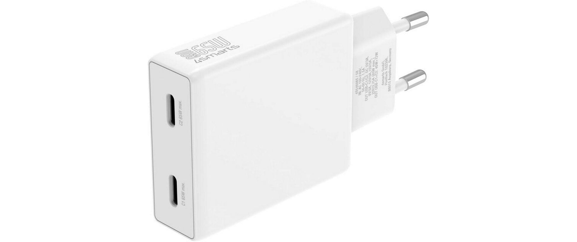 4smarts PDPlug Slim Dual Netzteil – 65 W, 2× USB-C, PD, GaN – für Nintendo Switch, Universal, Laptop u. a.