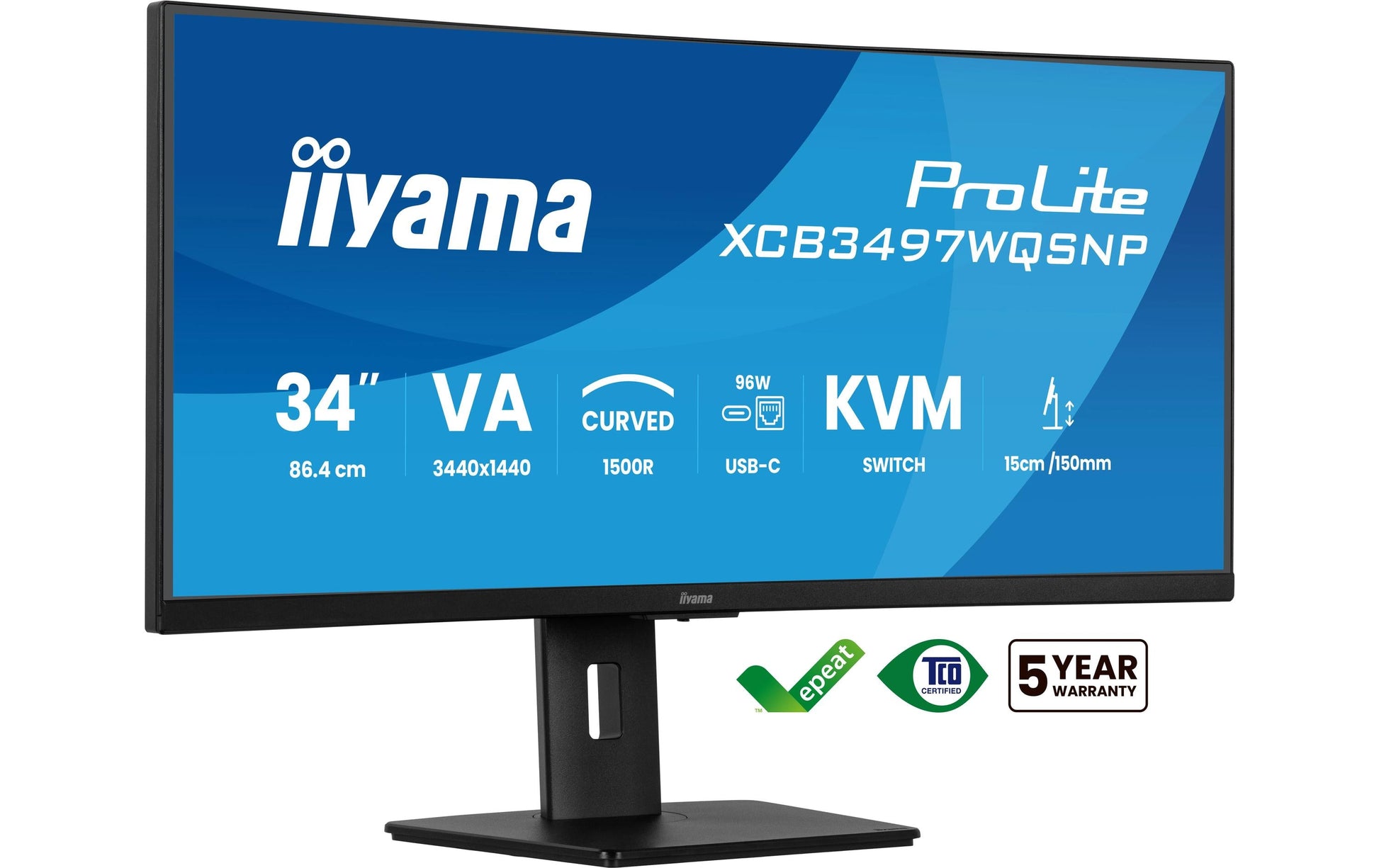 iiyama XCB3497WQSNP-B1 – Monitor, 34" 3440 × 1440 (UQHD), 120 Hz, 350 cd/m²