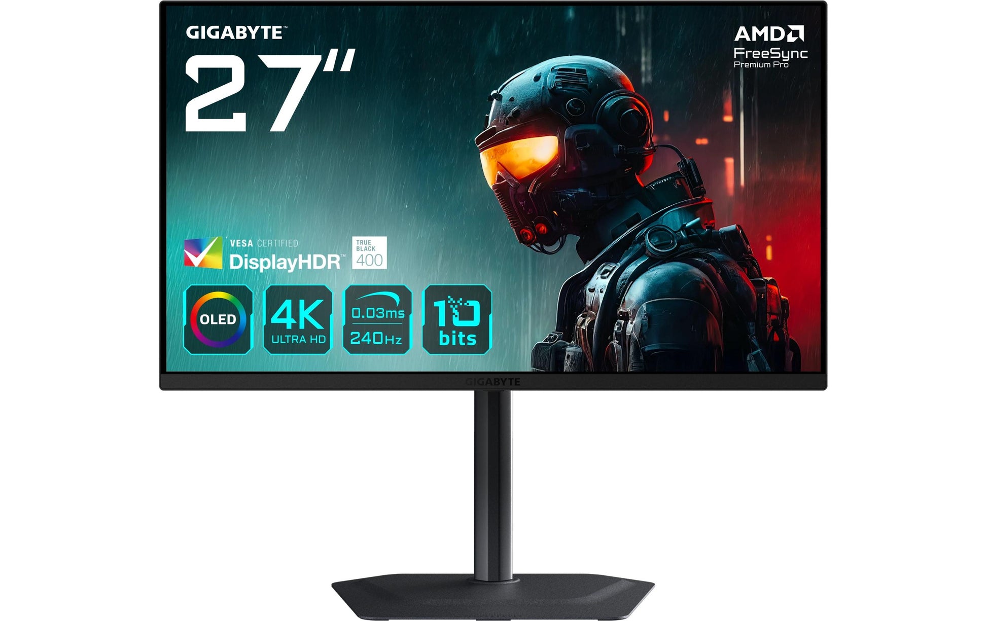GIGABYTE MO27U2 – Monitor, 27", OLED, 240 Hz, 250 cd/m², 2× HDMI, 1× DP