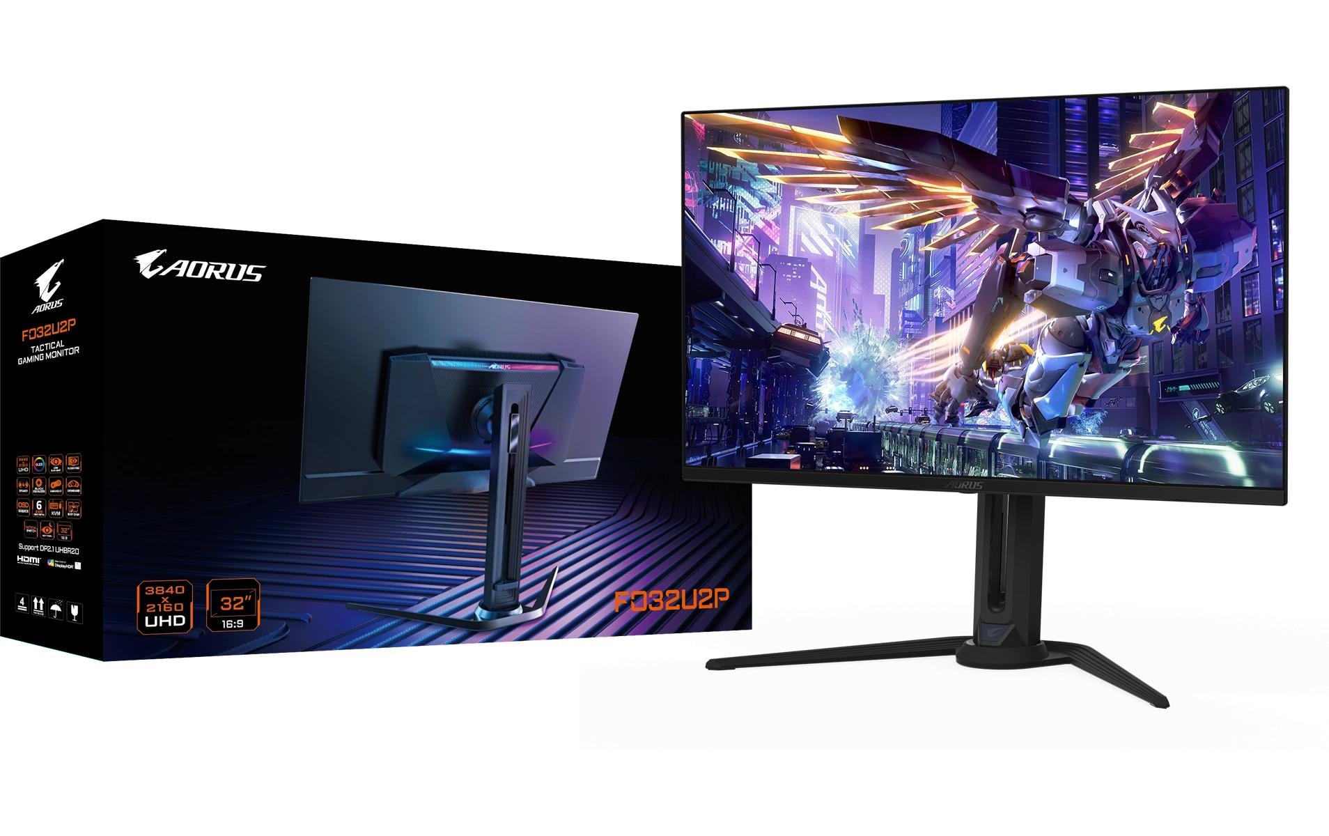 GIGABYTE AORUS FO32U2P – Monitor, 31,5", 250 cd/m², USB-C, Integrierte Lautsprecher, VESA 100 × 100, Schwarz