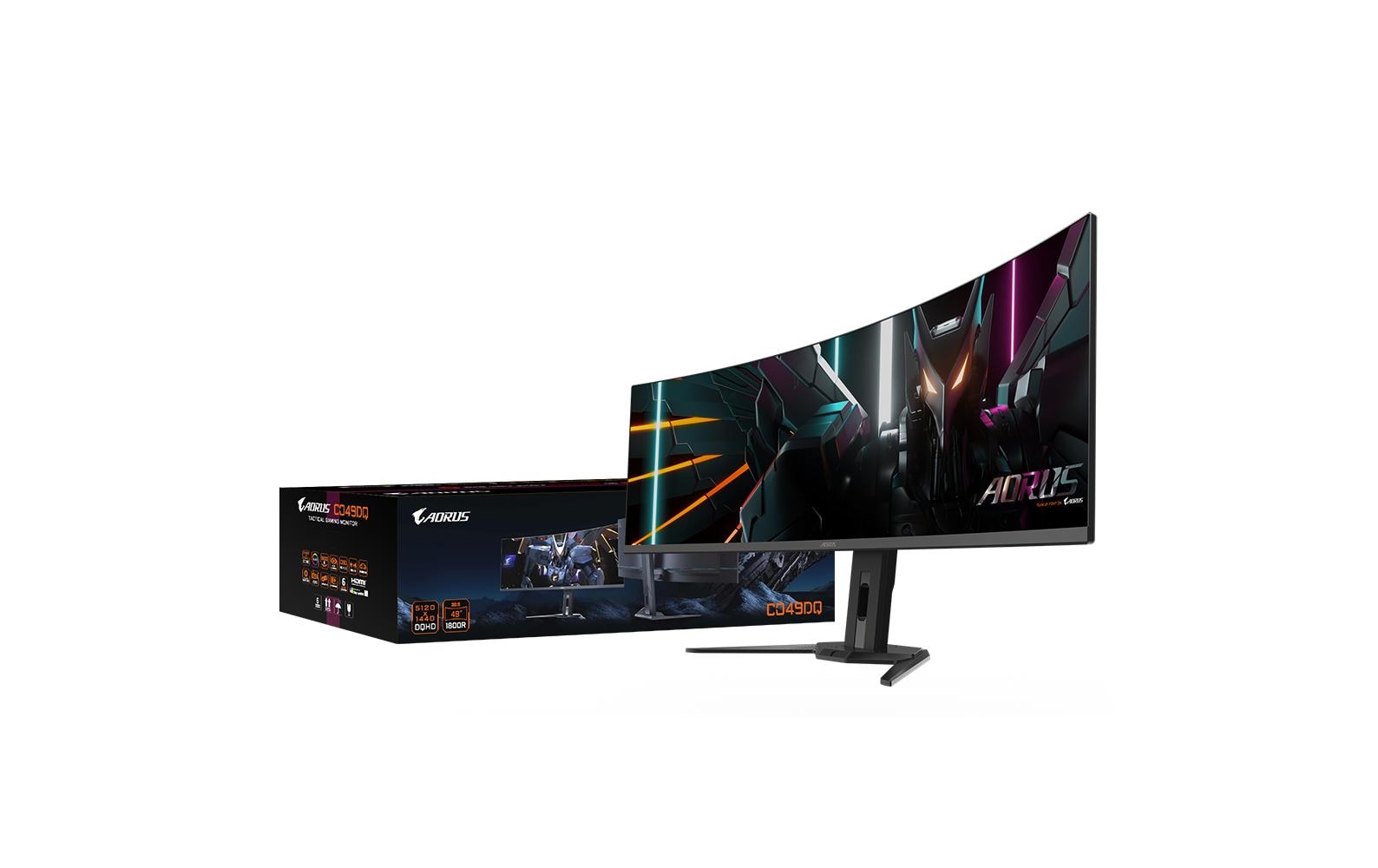 GIGABYTE AORUS CO49DQ – Monitor, 49" 5120 × 1440 (DQHD), OLED, 144 Hz, 250 cd/m², KVM, VESA 100 × 100, Schwarz