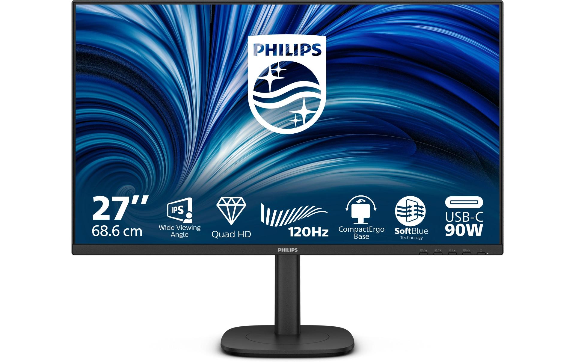 Philips 27B2U3601/00 – Monitor, 27", IPS, 120 Hz, 350 cd/m², USB-C, Integrierte Lautsprecher, Schwarz