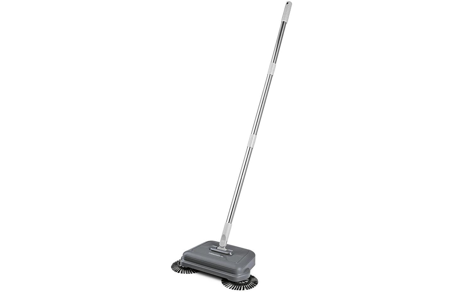 Cleanmaxx Besen – 18 cm, Teleskopstiel 119 cm, Stahl, transparent, rotierende Bürsten, inkl. Wischtuch