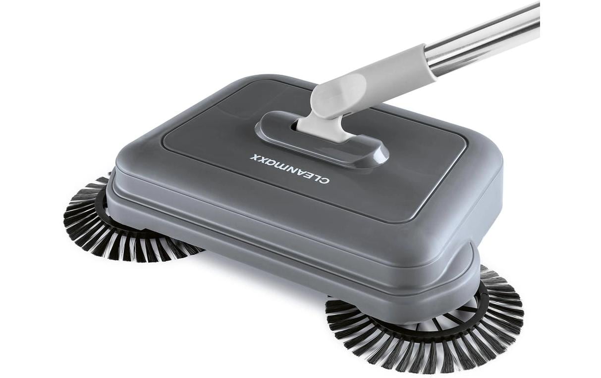 Cleanmaxx Besen – 18 cm, Teleskopstiel 119 cm, Stahl, transparent, rotierende Bürsten, inkl. Wischtuch