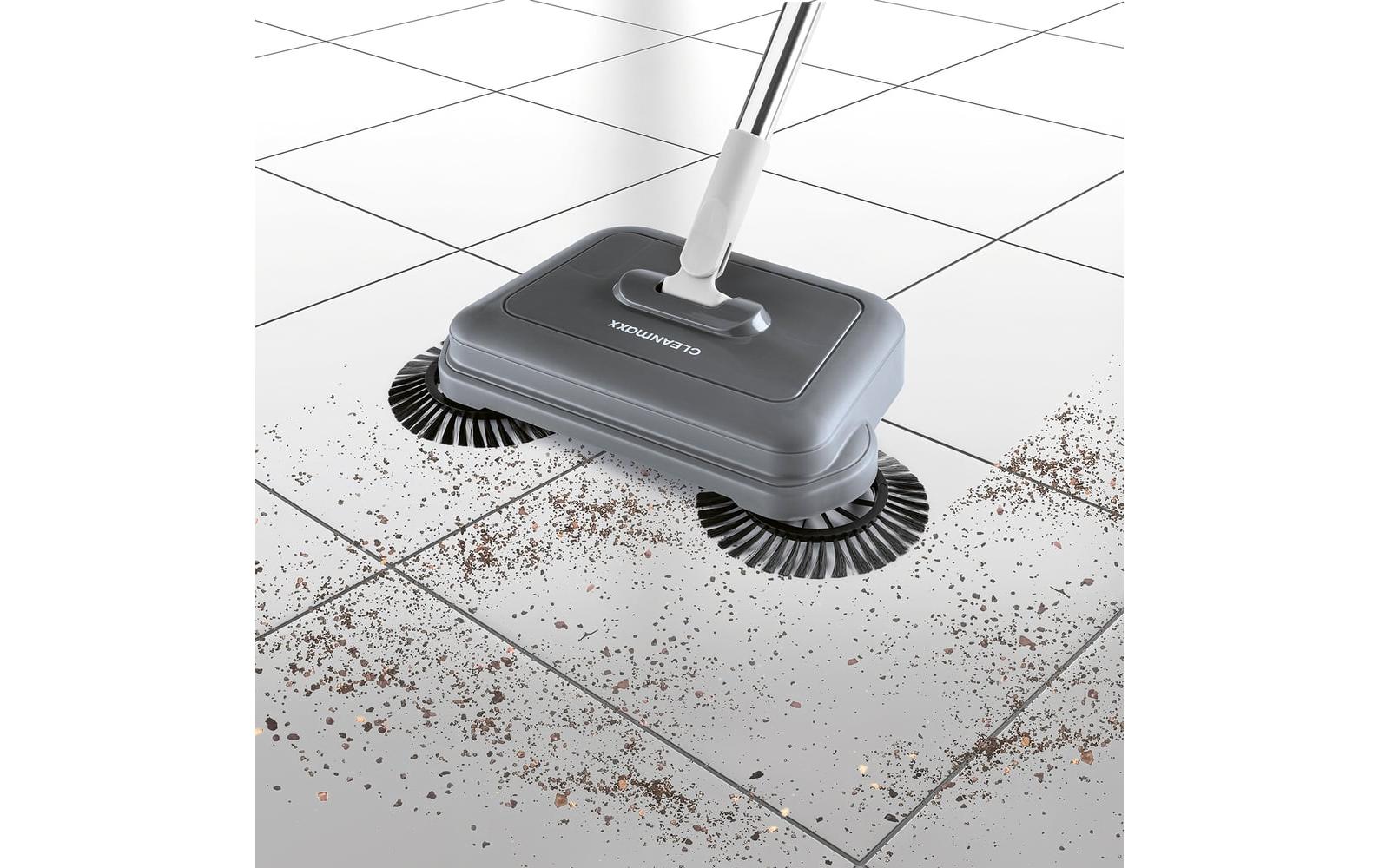 Cleanmaxx Besen – 18 cm, Teleskopstiel 119 cm, Stahl, transparent, rotierende Bürsten, inkl. Wischtuch