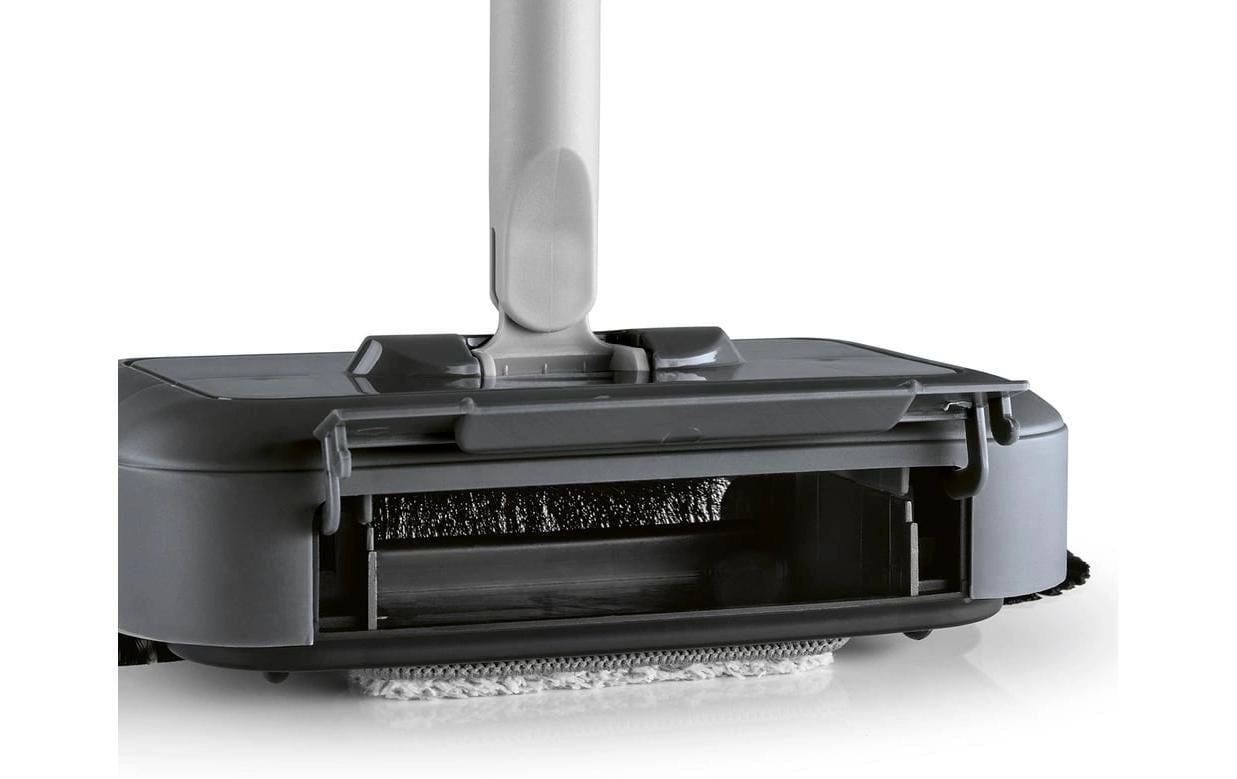 Cleanmaxx Besen – 18 cm, Teleskopstiel 119 cm, Stahl, transparent, rotierende Bürsten, inkl. Wischtuch