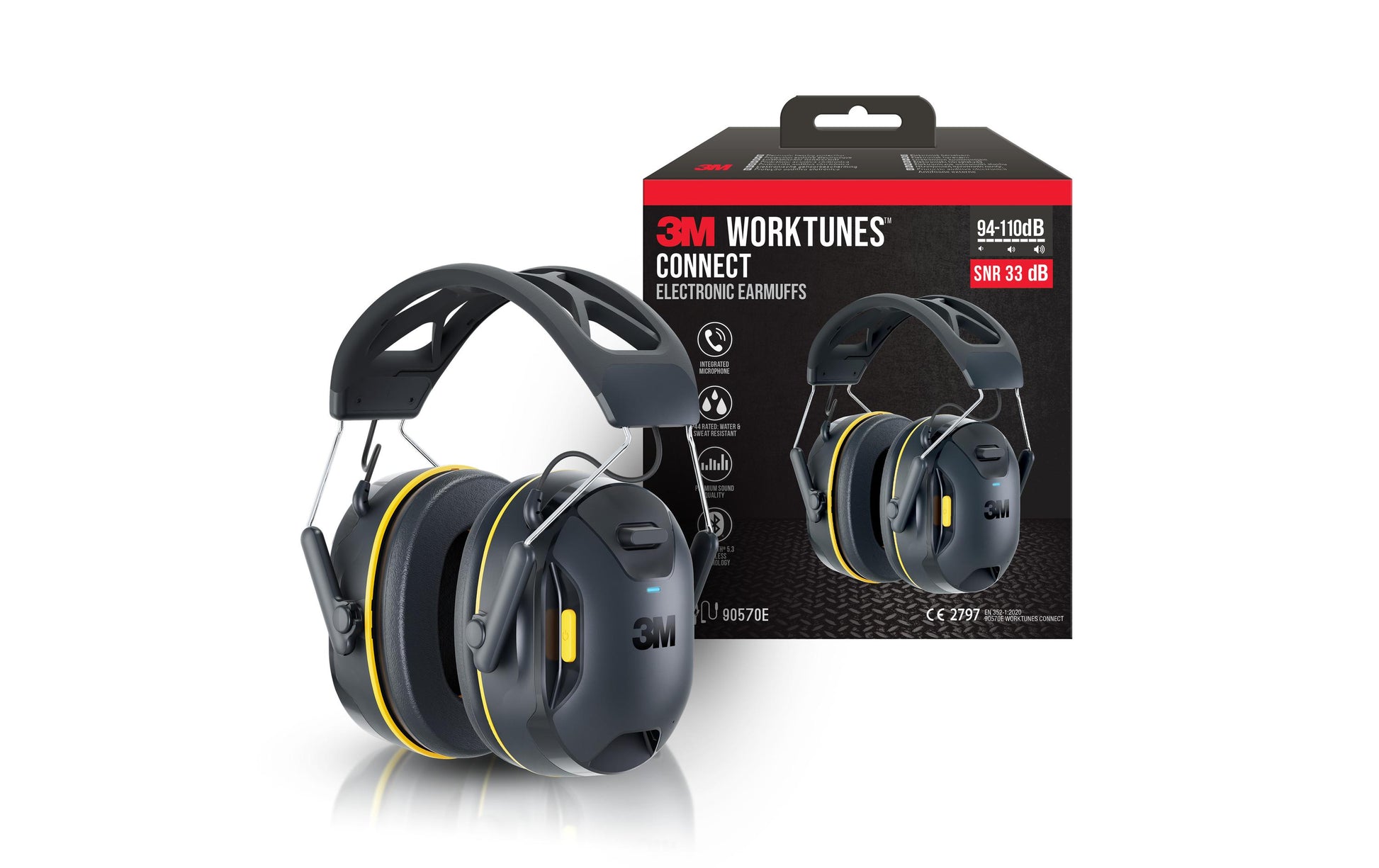 3M WorkTunes Connect Kapselgehörschutz – Bluetooth, mit Mikrofon, 31 dB, Kopfbügel, Schwarz