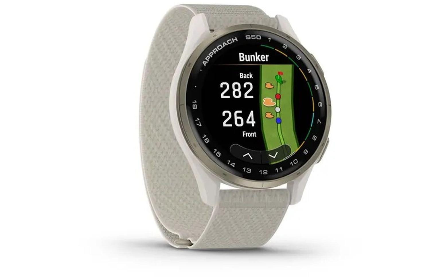 Garmin Approach S50 – GPS-Smartwatch – 42 mm, GPS, Gorilla Glass, 50 m, Elfenbein/Cremegold