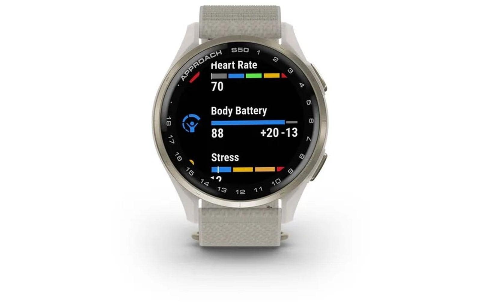 Garmin Approach S50 – GPS-Smartwatch – 42 mm, GPS, Gorilla Glass, 50 m, Elfenbein/Cremegold
