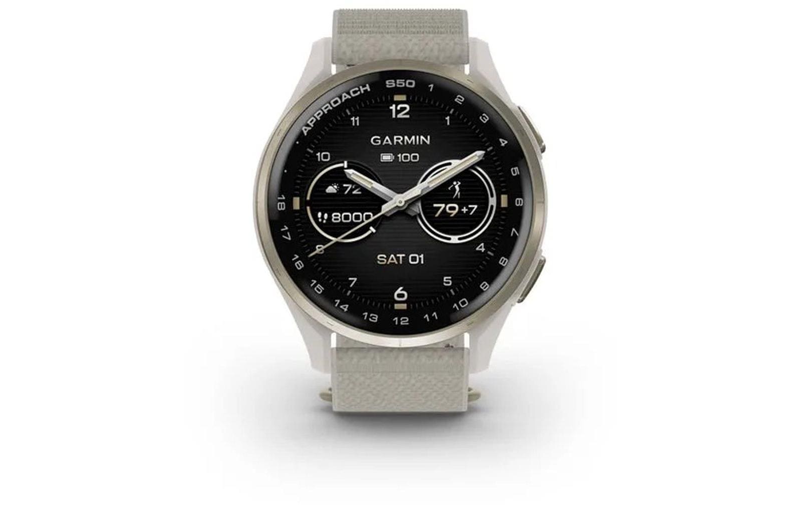 Garmin Approach S50 – GPS-Smartwatch – 42 mm, GPS, Gorilla Glass, 50 m, Elfenbein/Cremegold