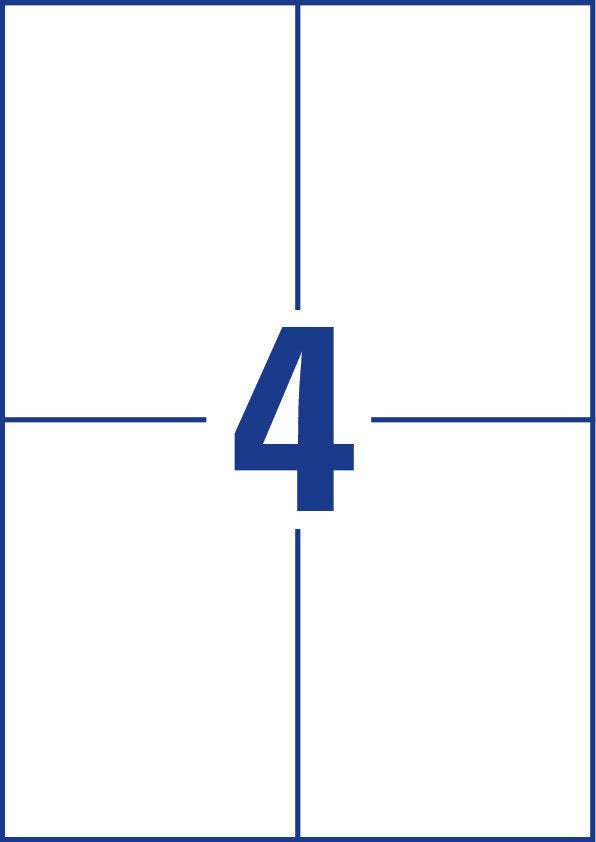 Avery L7876-20 – Etiketten A4 105 × 148 mm – Papier, weiss – Laser/Inkjet – 4 pro Blatt, 20 Blätter