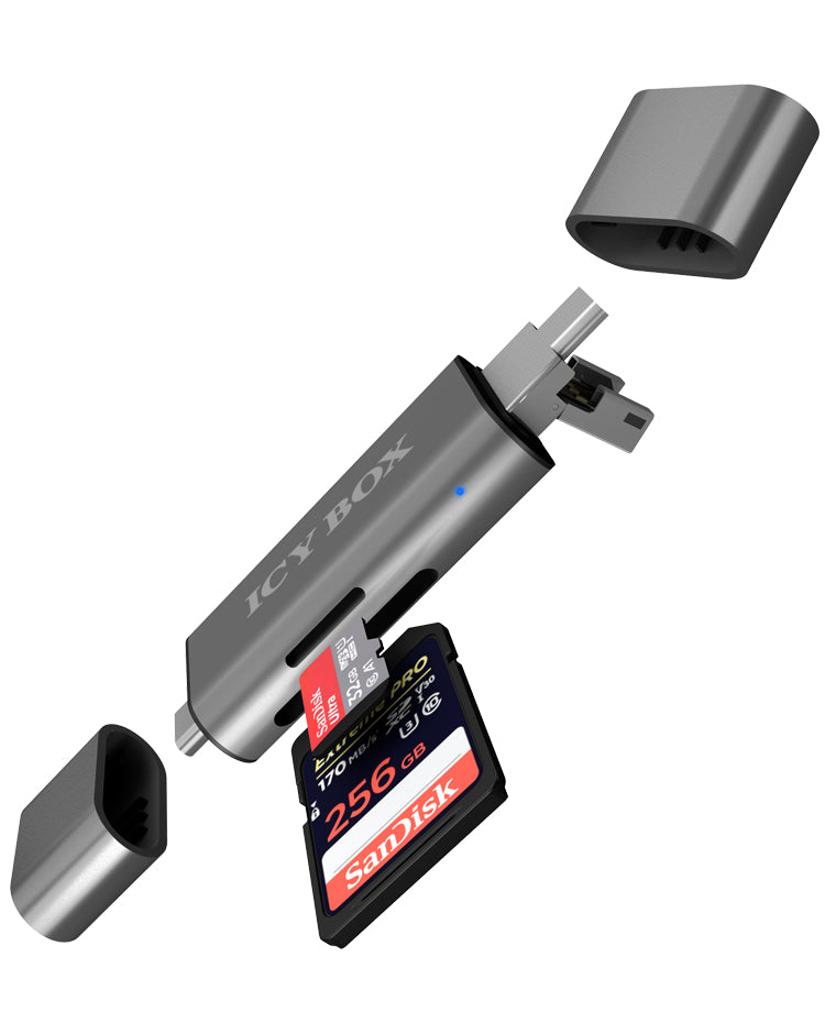 ICY BOX USB-Kartenleser USB 2.0 (480 Mbit/s) – SD/microSD – Aluminiumgehäuse, LED-Anzeige – Schwarz