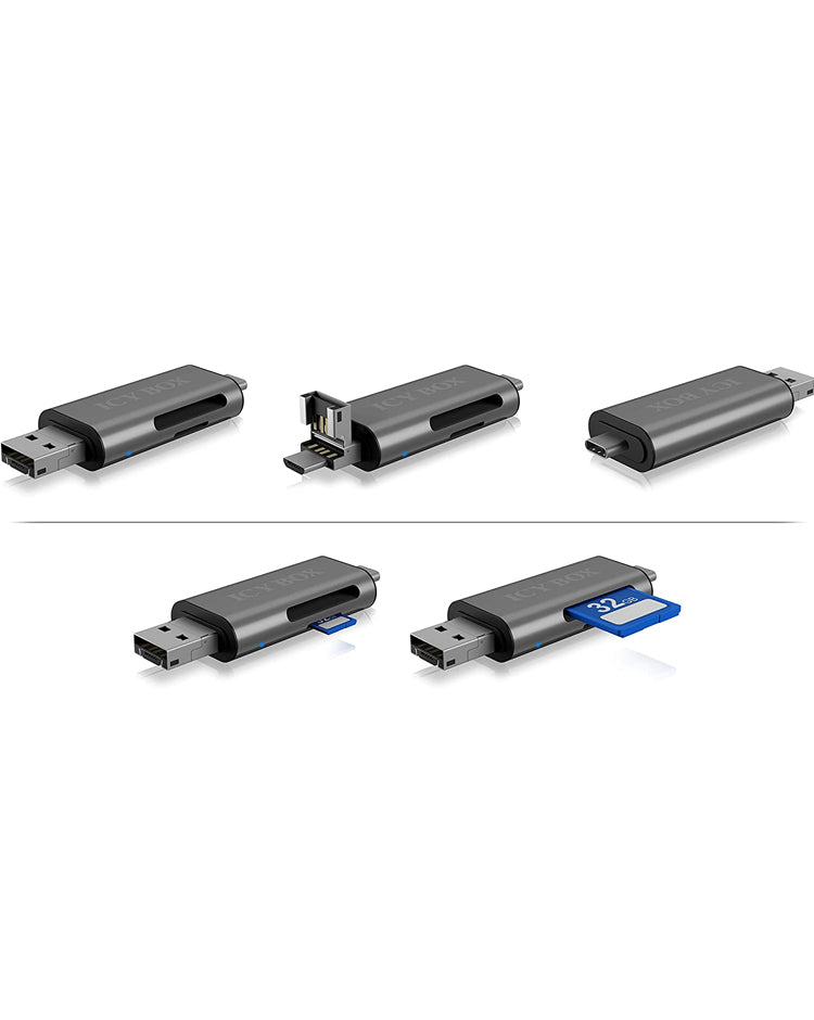 ICY BOX USB-Kartenleser USB 2.0 (480 Mbit/s) – SD/microSD – Aluminiumgehäuse, LED-Anzeige – Schwarz