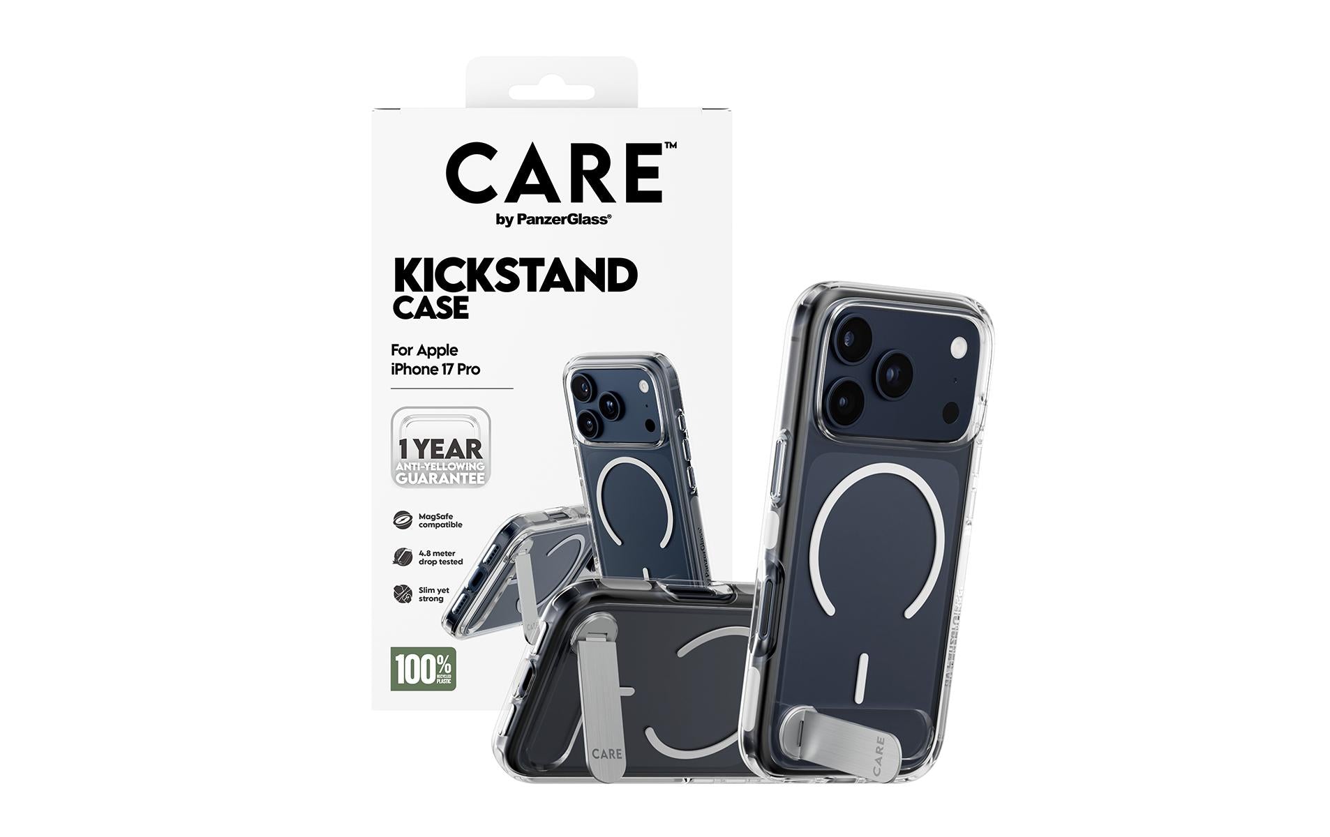 PanzerGlass Backcover CARE – für Apple iPhone 17 Pro – transparent – MagSafe-kompatibel, mit Kickstand