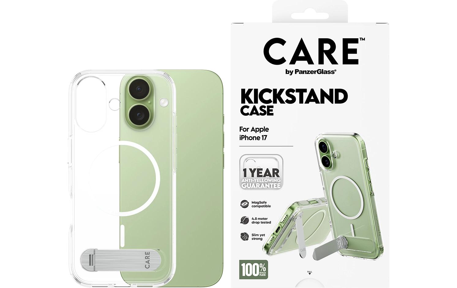 PanzerGlass Backcover CARE – für Apple iPhone 17 – transparent – MagSafe-kompatibel, mit Kickstand