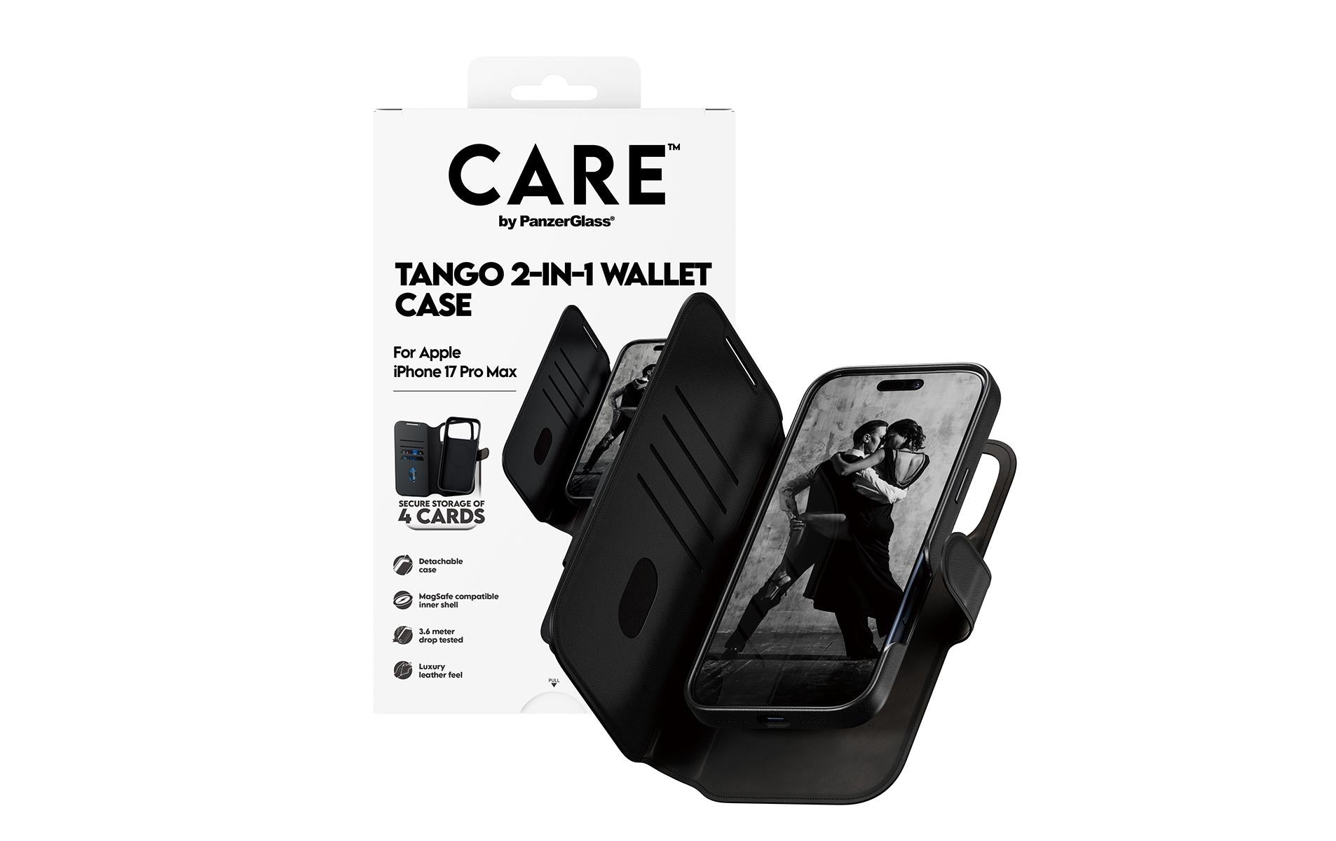 PanzerGlass Booklet-Hülle Tango – für Apple iPhone 17 Pro Max – schwarz – Kunstleder, MagSafe-kompatibel