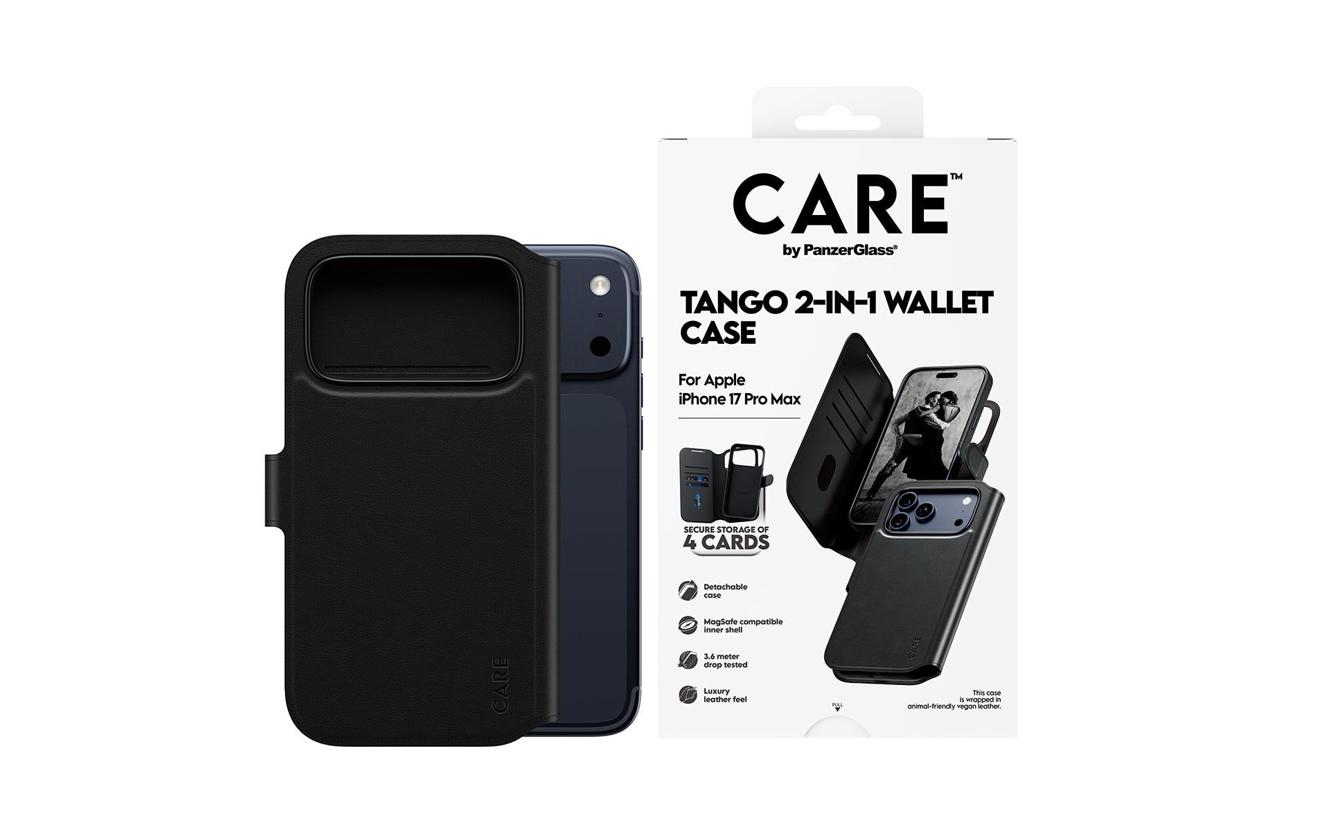 PanzerGlass Booklet-Hülle Tango – für Apple iPhone 17 Pro Max – schwarz – Kunstleder, MagSafe-kompatibel