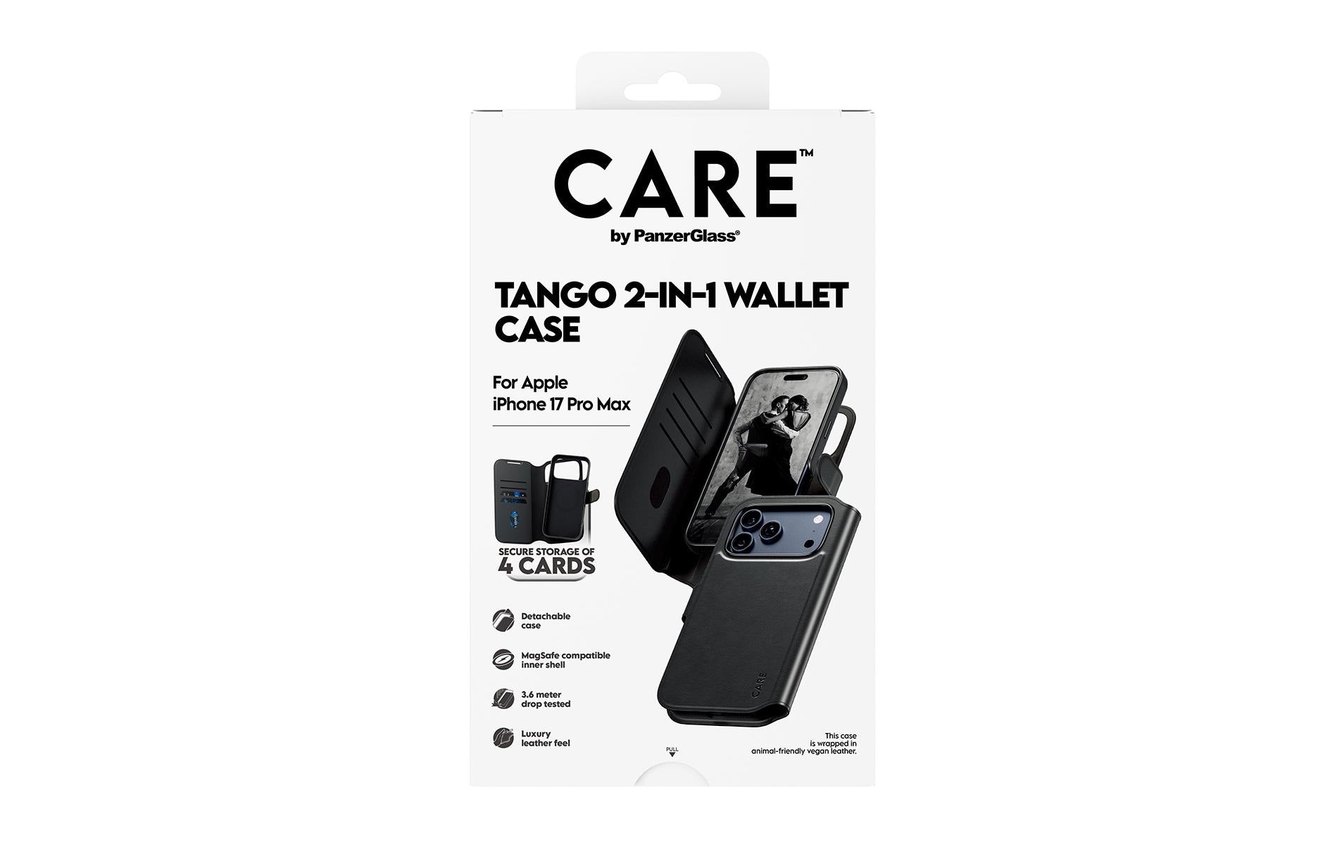 PanzerGlass Booklet-Hülle Tango – für Apple iPhone 17 Pro Max – schwarz – Kunstleder, MagSafe-kompatibel