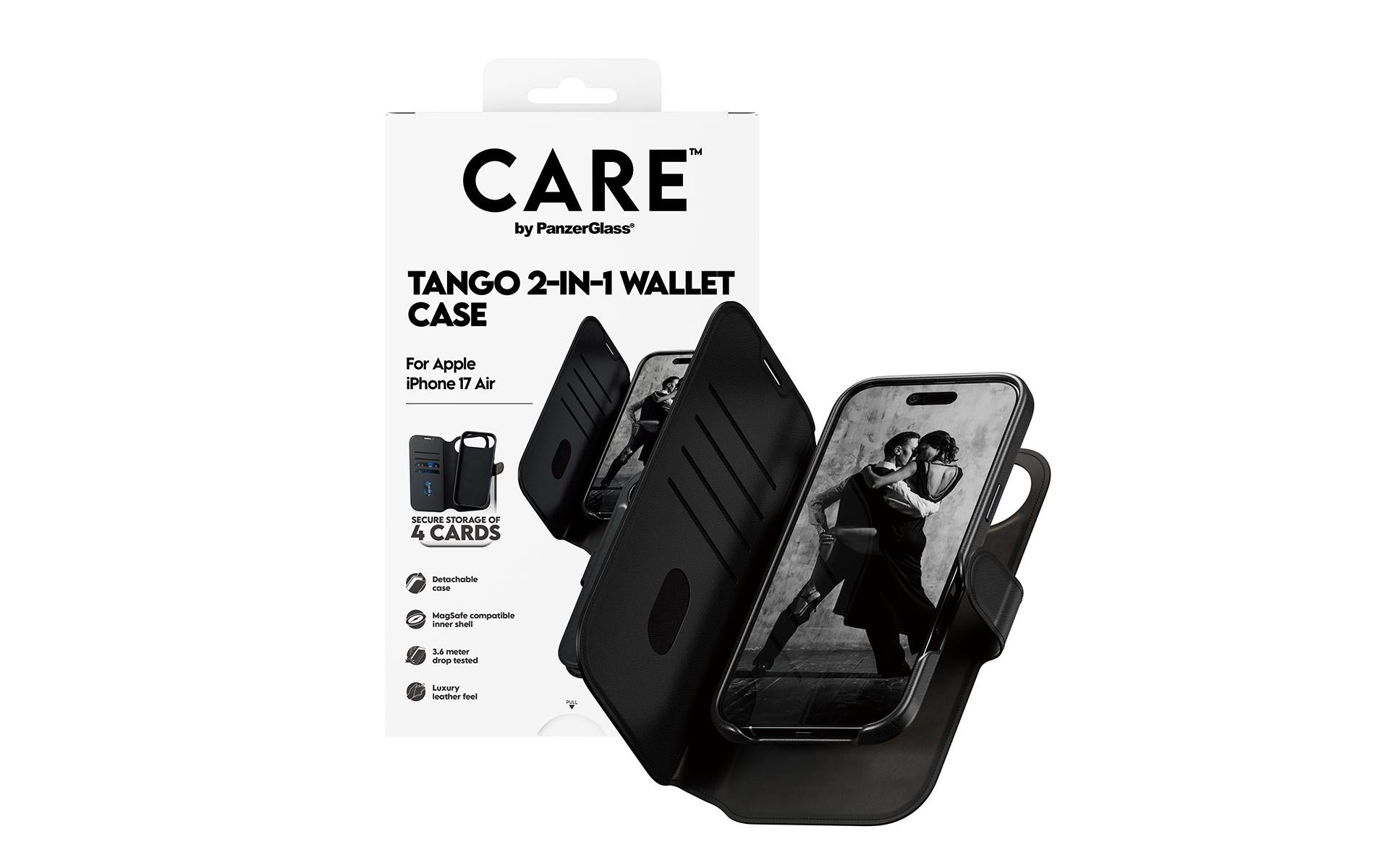 PanzerGlass Booklet-Hülle – für Apple iPhone 17 – schwarz – Kunstleder – mit Kartenfach, MagSafe-kompatibel