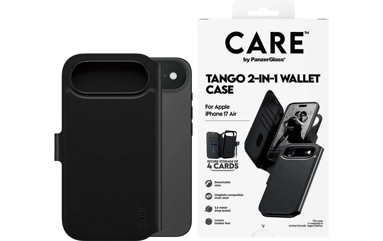 PanzerGlass Booklet-Hülle – für Apple iPhone 17 – schwarz – Kunstleder – mit Kartenfach, MagSafe-kompatibel