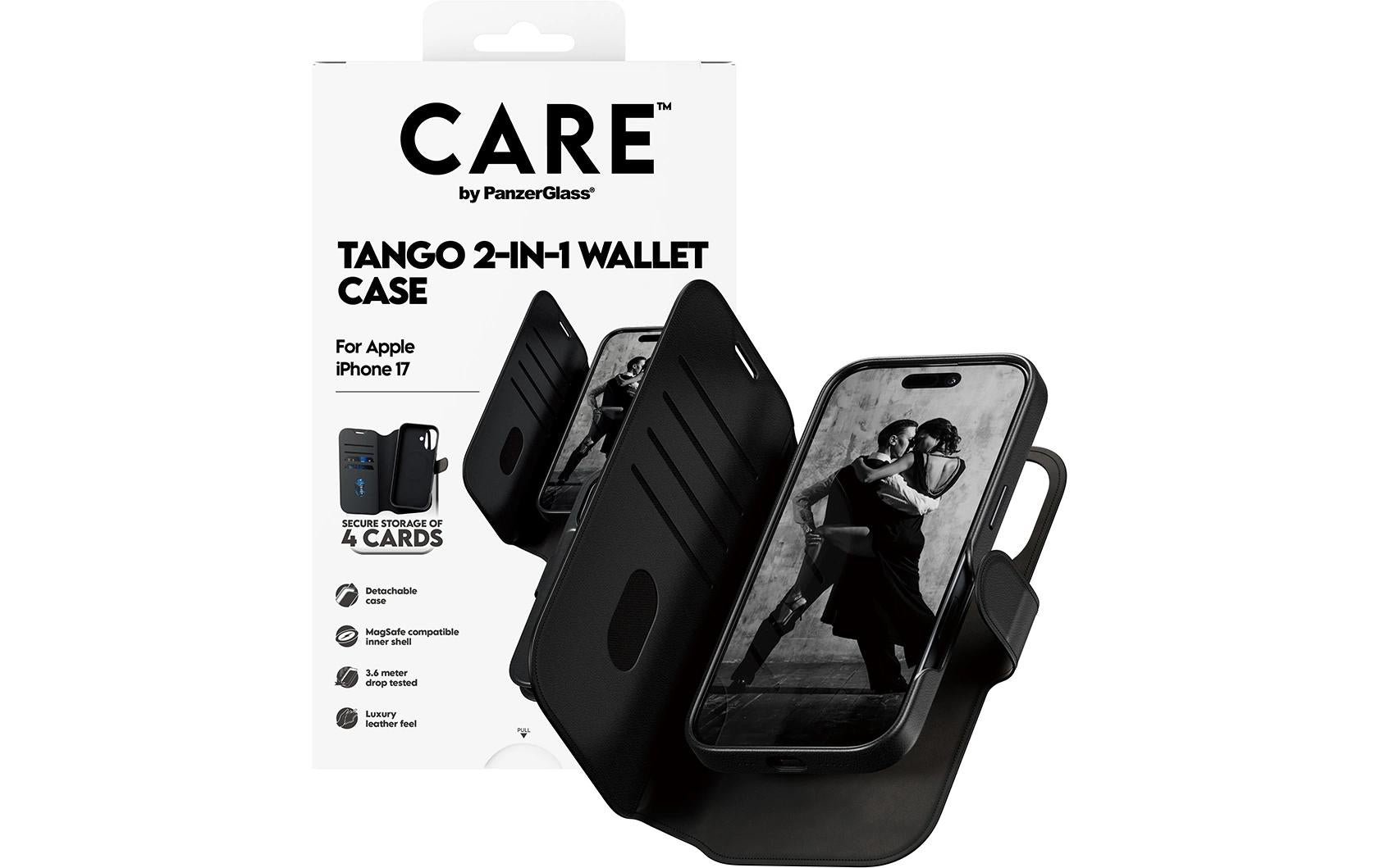 PanzerGlass Booklet-Hülle – für Apple iPhone 17 – schwarz – Kunstleder – MagSafe-kompatibel, mit Kartenfach
