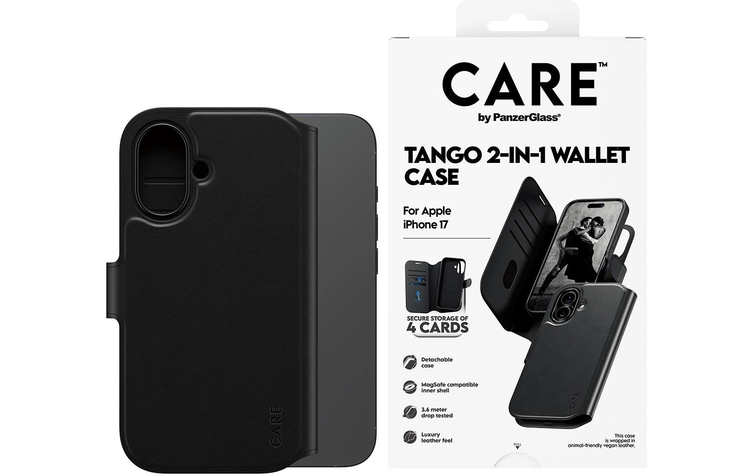 PanzerGlass Booklet-Hülle – für Apple iPhone 17 – schwarz – Kunstleder – MagSafe-kompatibel, mit Kartenfach