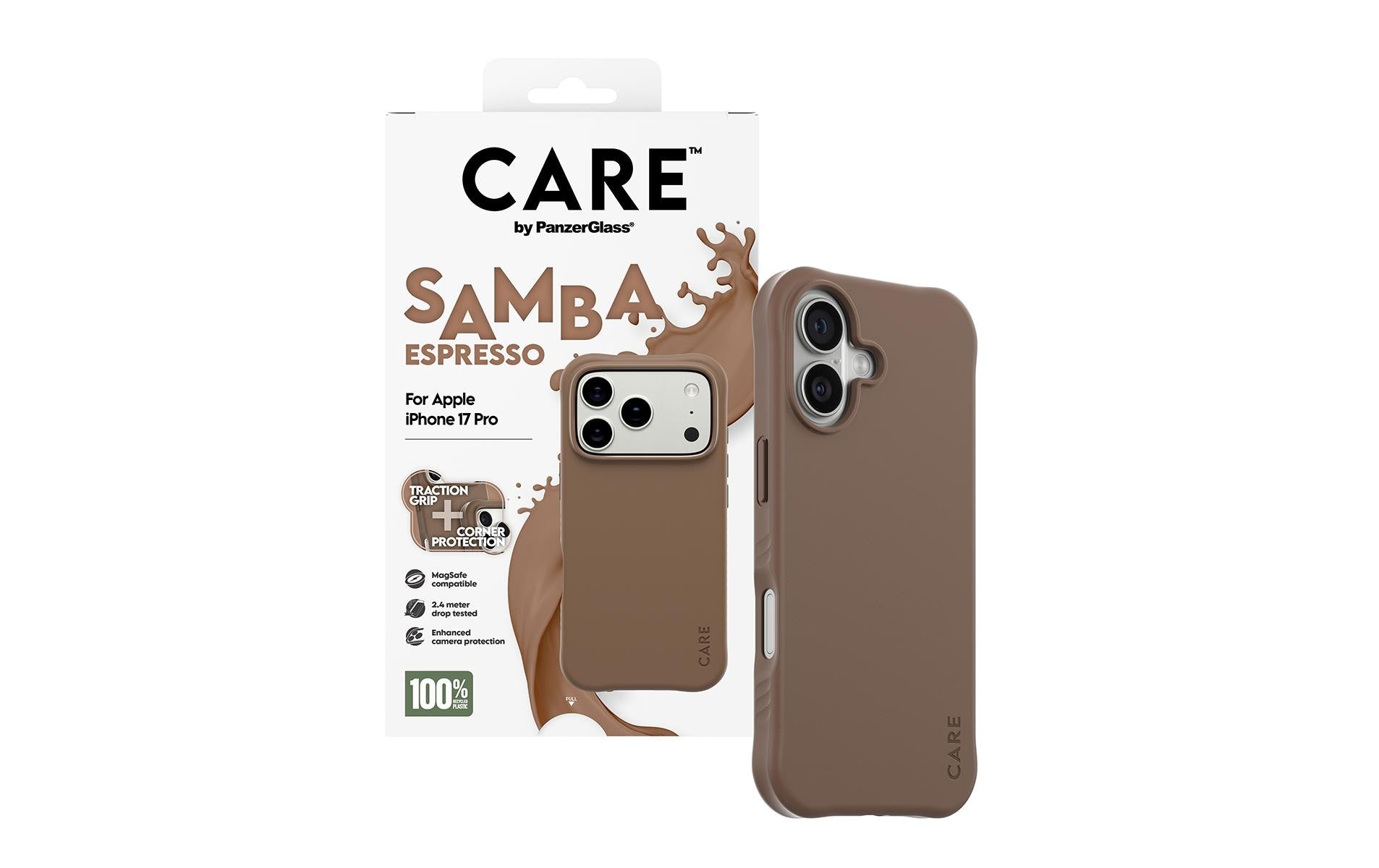 PanzerGlass Backcover CARE Fashionable Case Samba – für Apple iPhone 17 Pro – braun – TPU, MagSafe-kompatibel