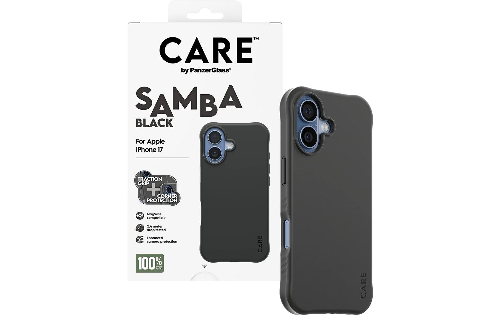 PanzerGlass Backcover CARE Fashionable Case Samba – für Apple iPhone 17 – schwarz – TPU – MagSafe-kompatibel