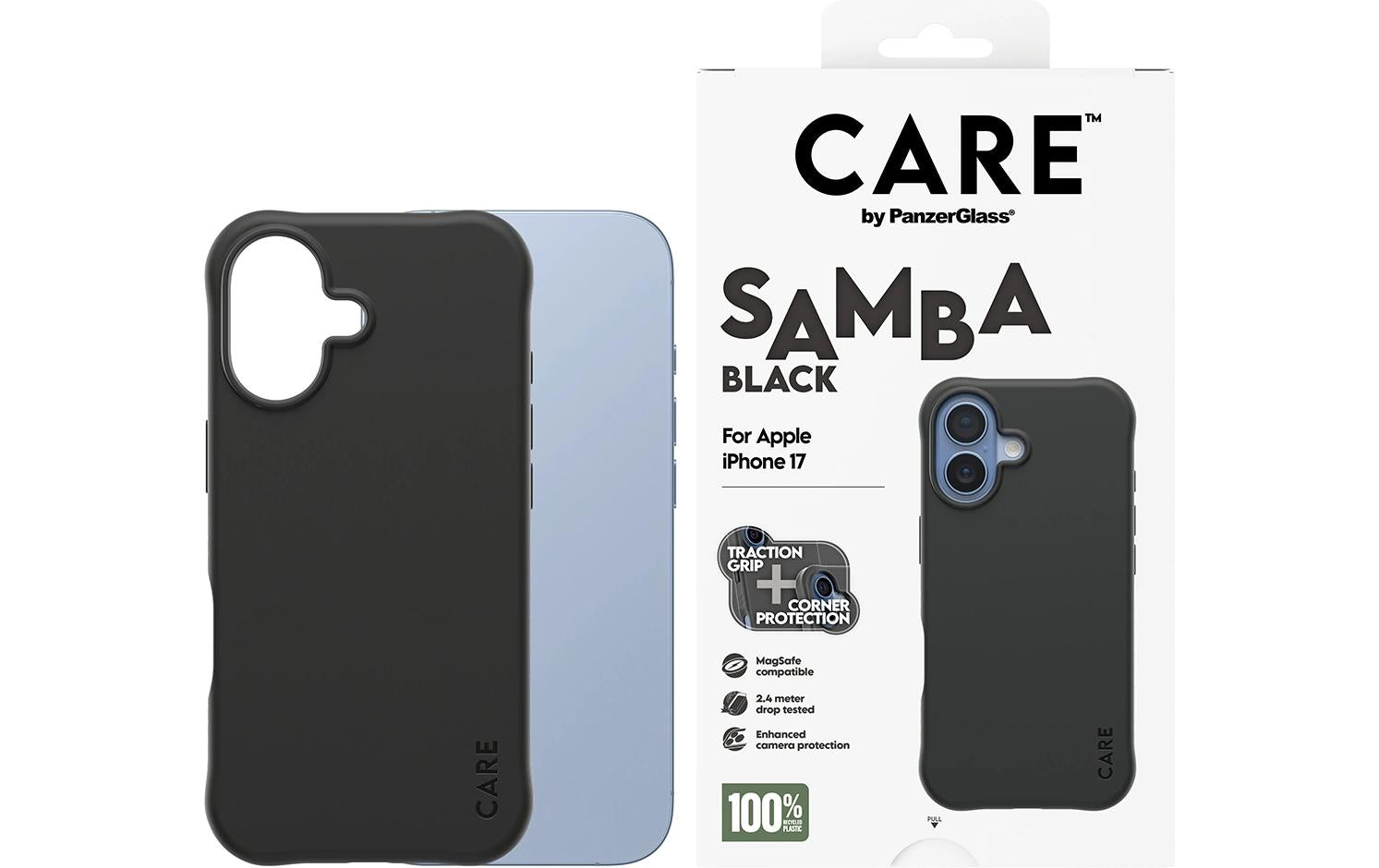 PanzerGlass Backcover CARE Fashionable Case Samba – für Apple iPhone 17 – schwarz – TPU – MagSafe-kompatibel