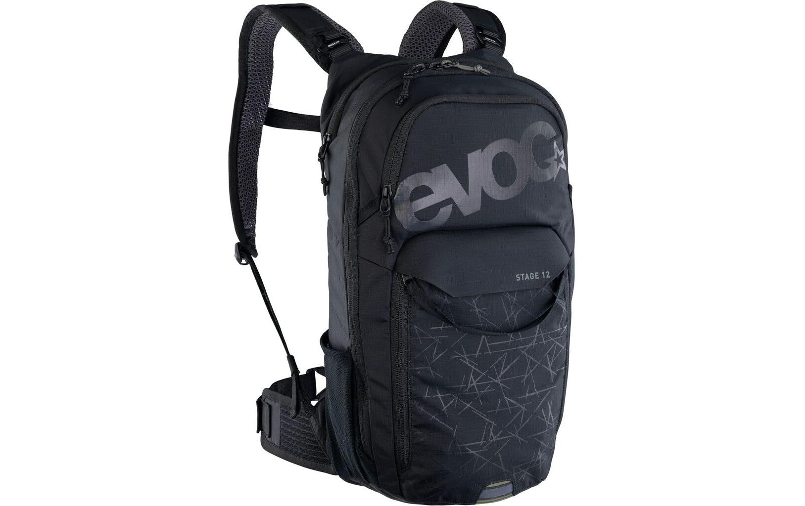 EVOC Sportrucksack Stage – 12 l, wasserabweisend, mit Regenabdeckung, Nylon – schwarz