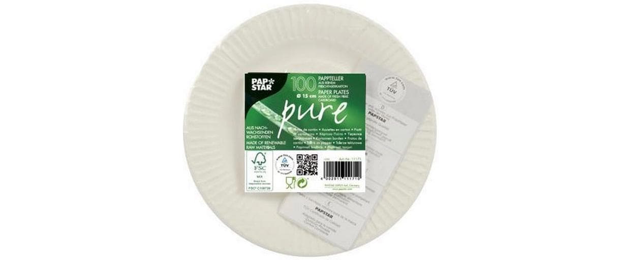 Papstar Teller, Papier/Karton, rund – Ø 15 cm, weiss – FSC – 100 Stk.