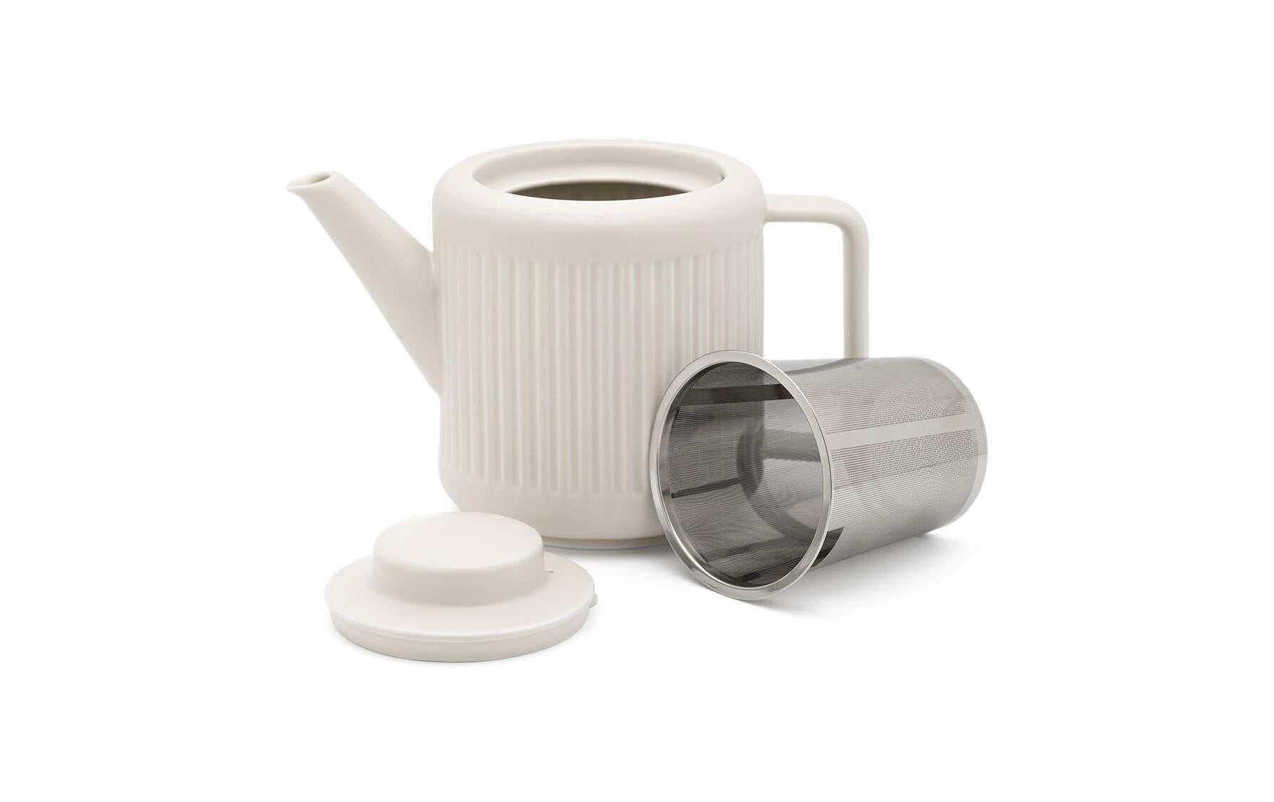 Bredemeijer Teekanne – 1,2 l, 12,5 × 15,5 × 22,5 cm, Porzellan/Edelstahl, Weiss, mit Edelstahlfilter