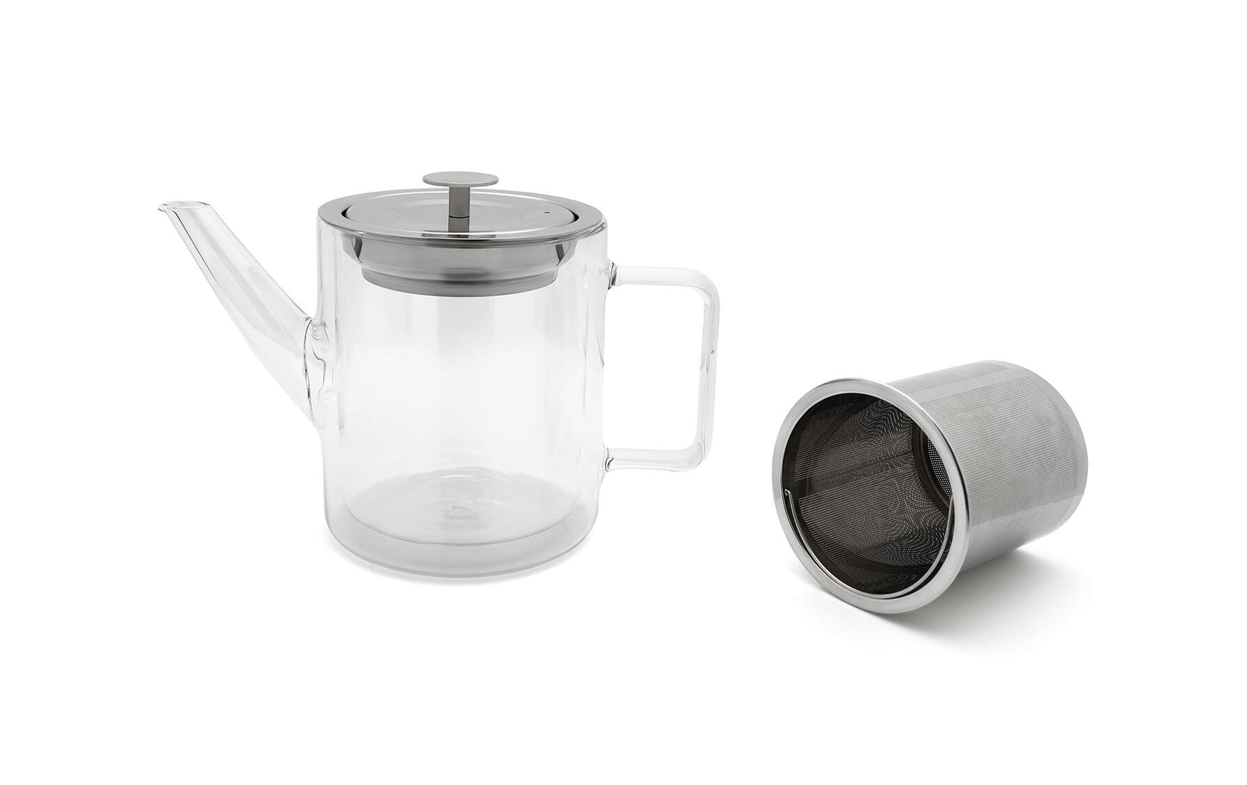 Bredemeijer Teekanne San Remo – 1 l, 16,1 × 12,7 × 23,4 cm, Glas/Edelstahl, doppelwandig, Edelstahl-Teefilter