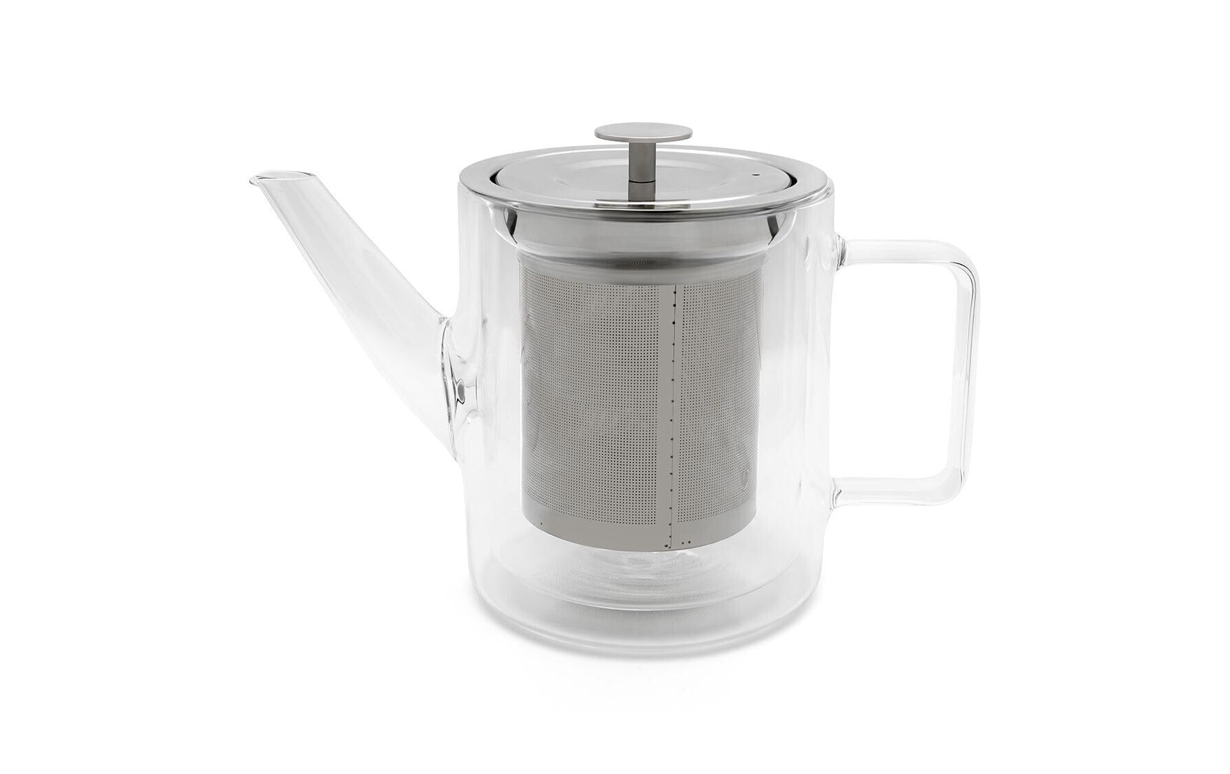 Bredemeijer Teekanne San Remo – 1 l, 16,1 × 12,7 × 23,4 cm, Glas/Edelstahl, doppelwandig, Edelstahl-Teefilter