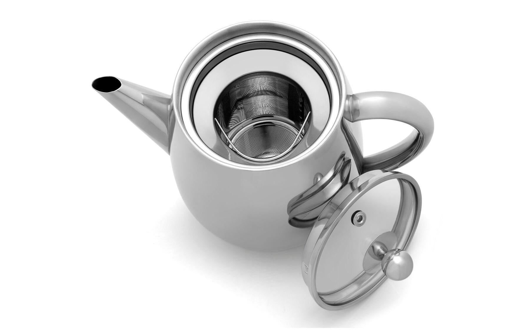 Bredemeijer Teekanne Duet Eva – 1,1 l, 23,0 × 14,5 × 19,5 cm, Edelstahl/Glas, Silber, mit Teefilter