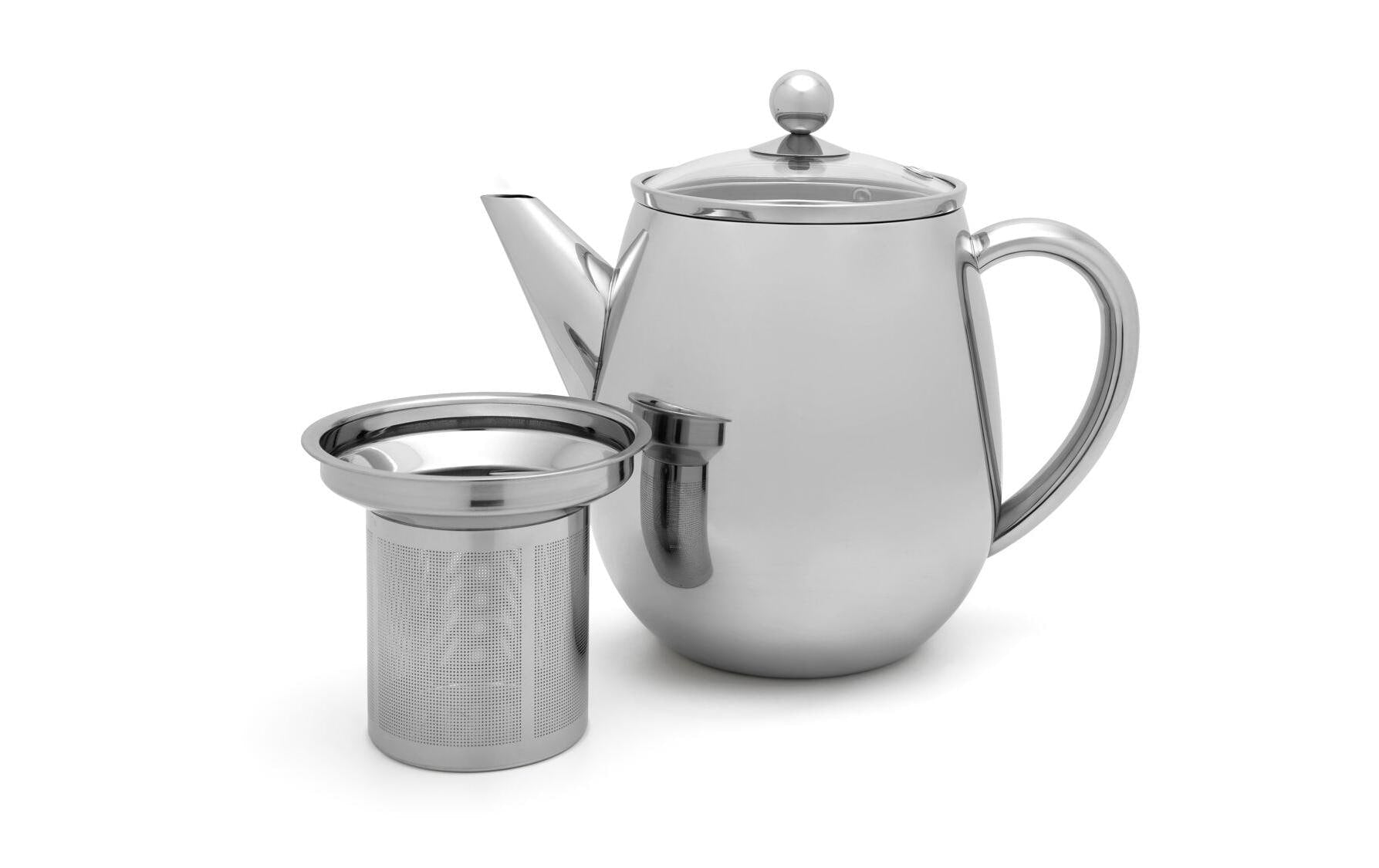 Bredemeijer Teekanne Duet Eva – 1,1 l, 23,0 × 14,5 × 19,5 cm, Edelstahl/Glas, Silber, mit Teefilter